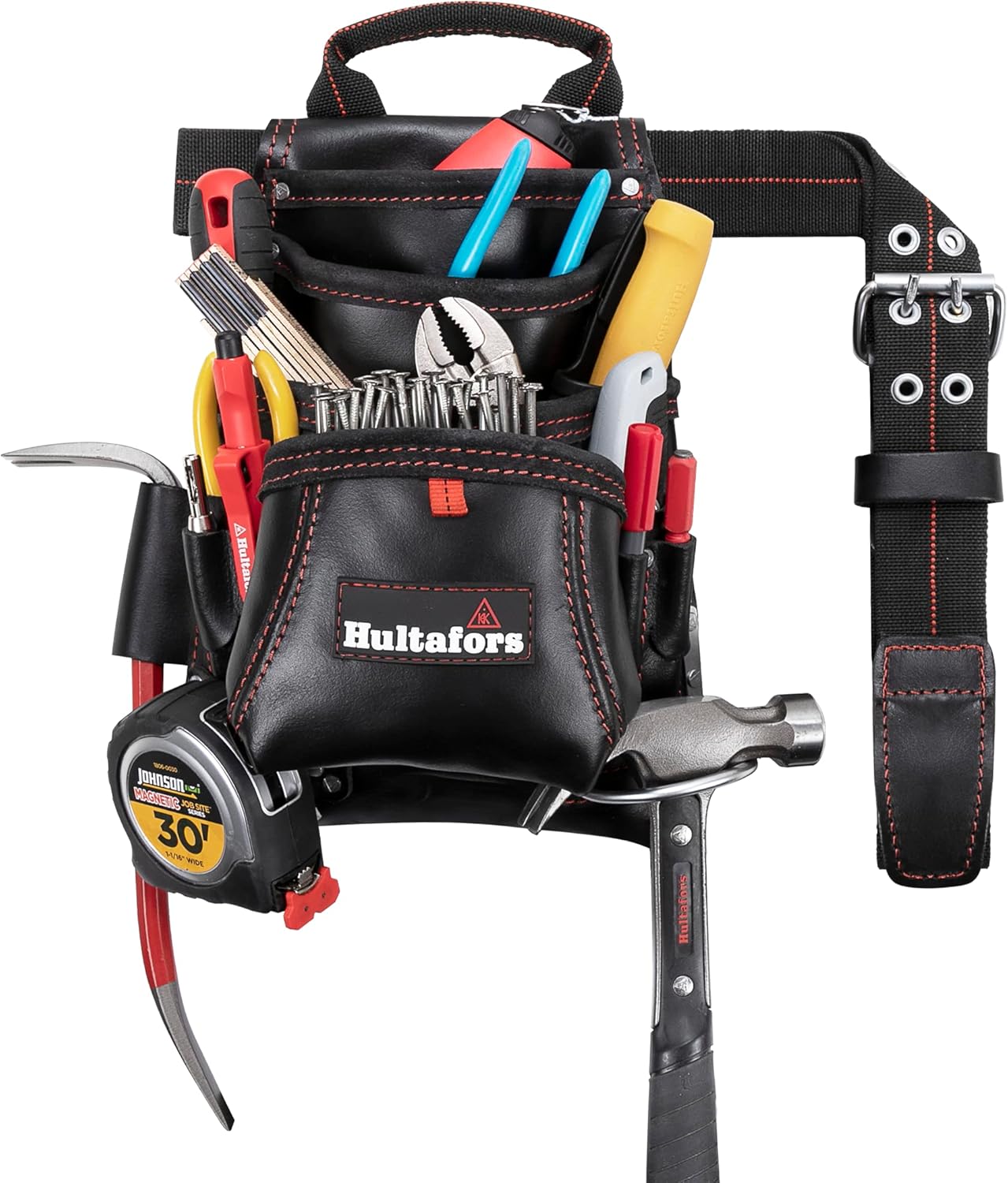 Hultafors Work Gear HT5433 Carpenter's Heavy-Duty Leather Nail & Tool Bag, Double-Gusset Front Pockets