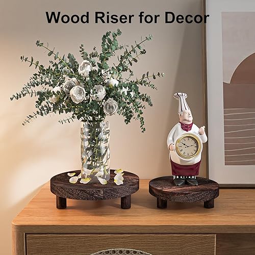 Miniatura 9 de 3 Piezas Soporte de Madera para Plantas Interior Exterior, Elevador Redondo de Madera para Decoración Taburete de Madera de 6810 pulgadas Soporte de
