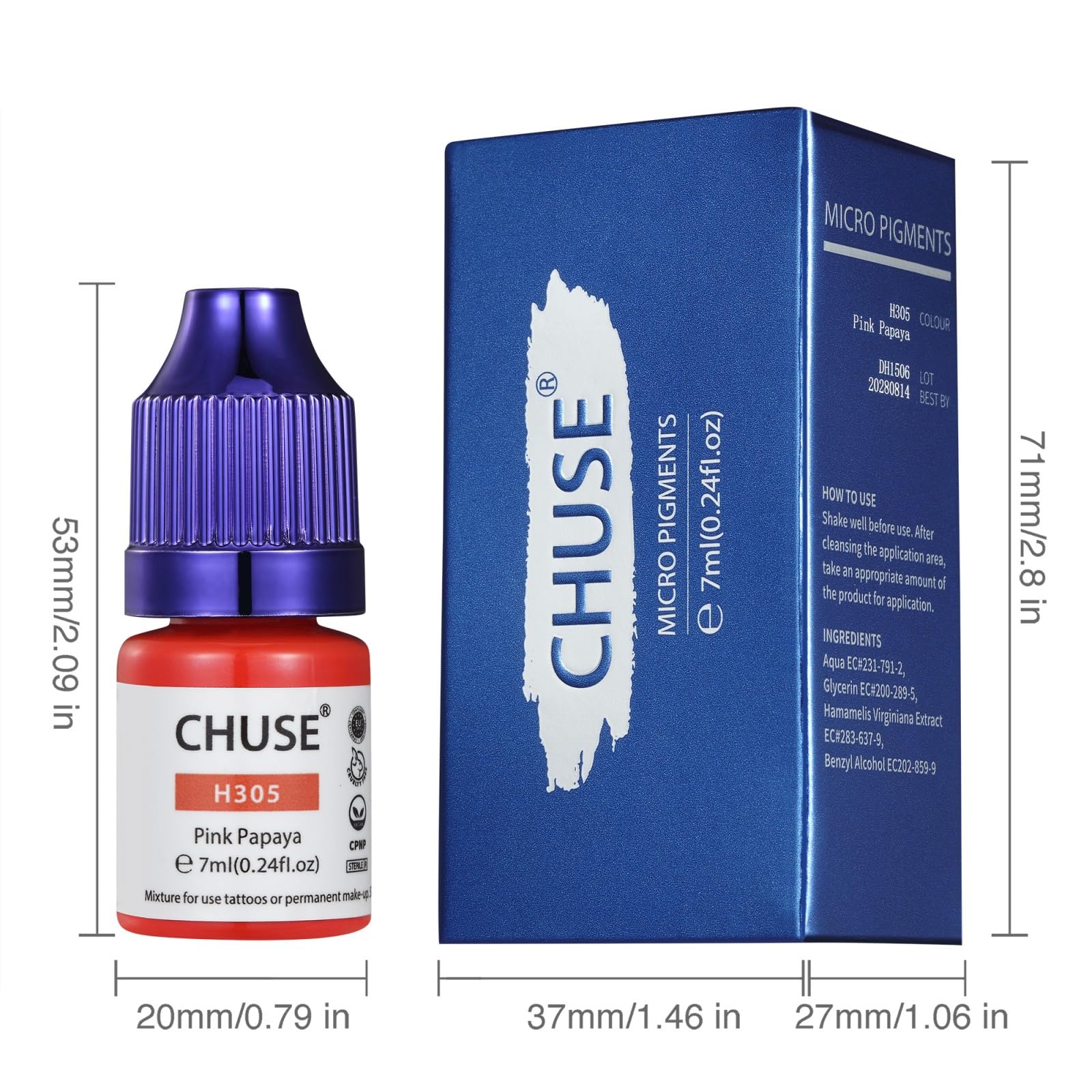 CHUSE PMU Hybrid Liquid Lips Pigments Shades 0.24oz/7ml (H305 Pink Papaya), 7 ml (Pack of 1) - Image 3