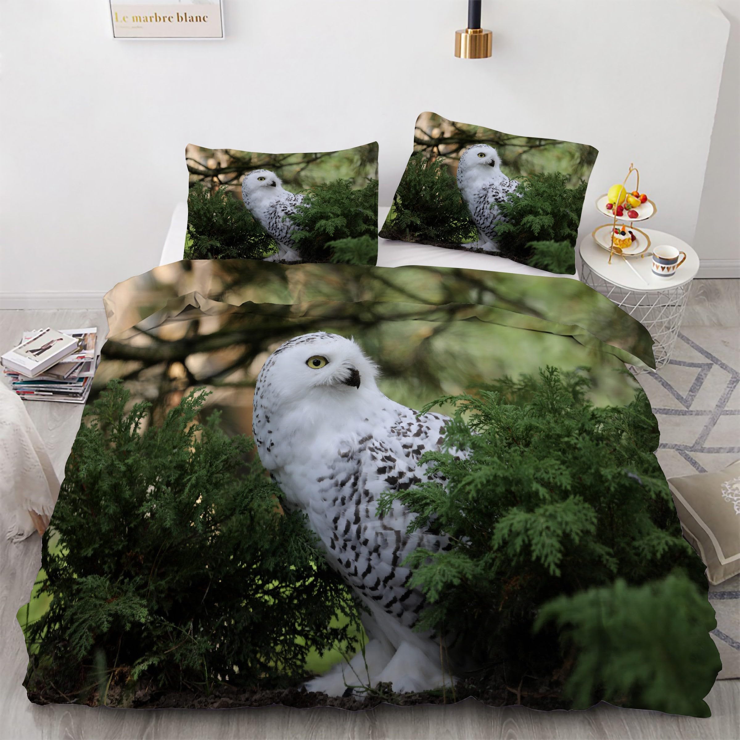 Parure de lit housse de couette 160x200 microfibre douce avec 2 taies d'oreiller motif oiseau