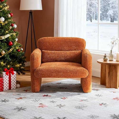 Miniatura 3 de Sillas decorativas de 33.86 pulgadas, moderna silla con brazo de tela Sherpa mejorada, cómoda silla tapizada para ocio, sofá individual con una