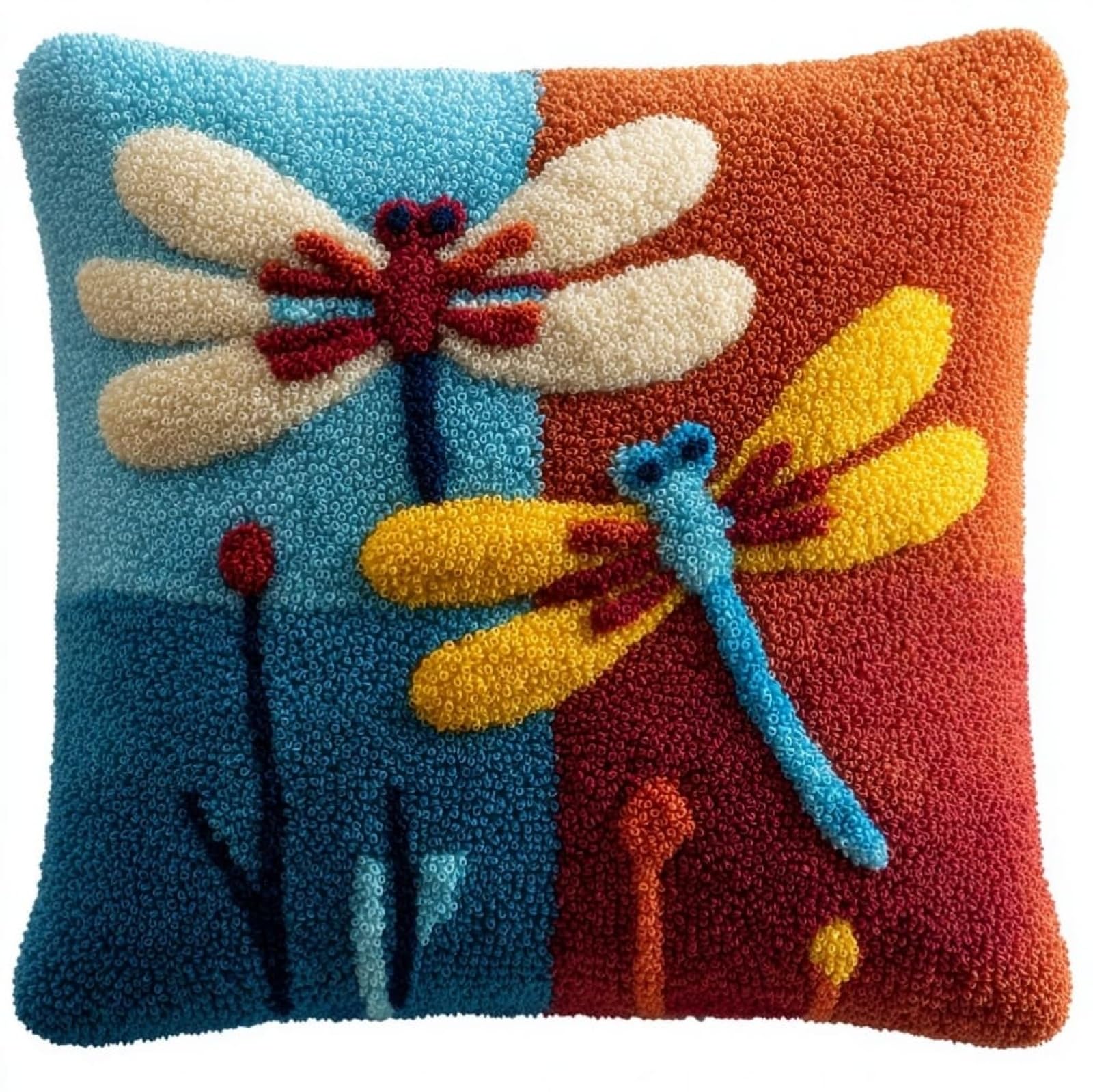 WallustrioaW Latch Hook Kit Cushion,Cartoon Dragonfly