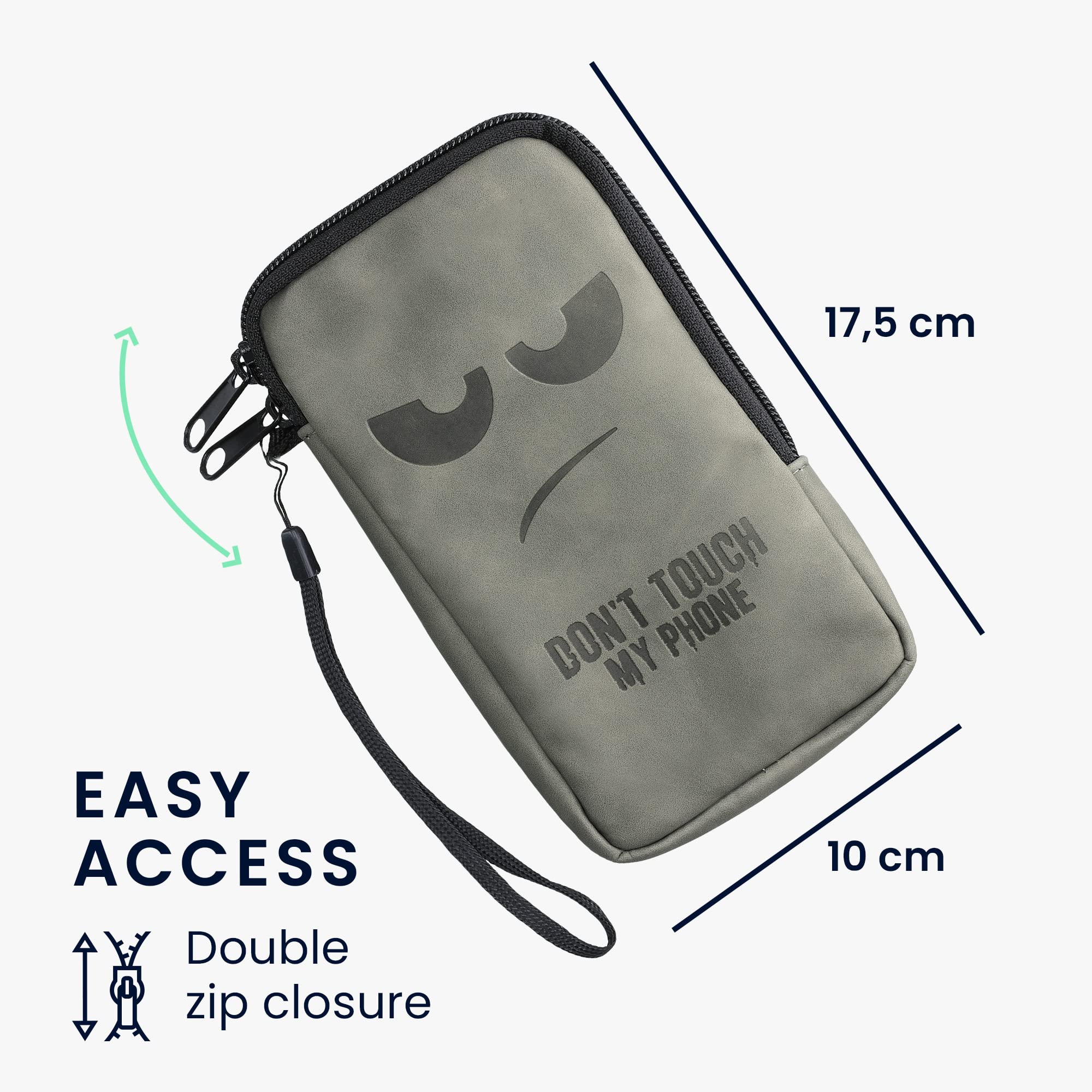 kwmobile Uniwersalne etui na smartfon rozmiar L - 6,5 cala - etui ze skóry syntetycznej z zamkiem błyskawicznym - Don't Touch My Phone Grey