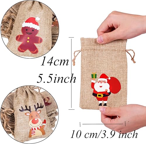 Miniatura 2 de DERAYEE 12 bolsas de regalo de arpillera de yute de Navidad con cordón, pequeñas bolsas de lona para manualidades para fiestas de Navidad,
