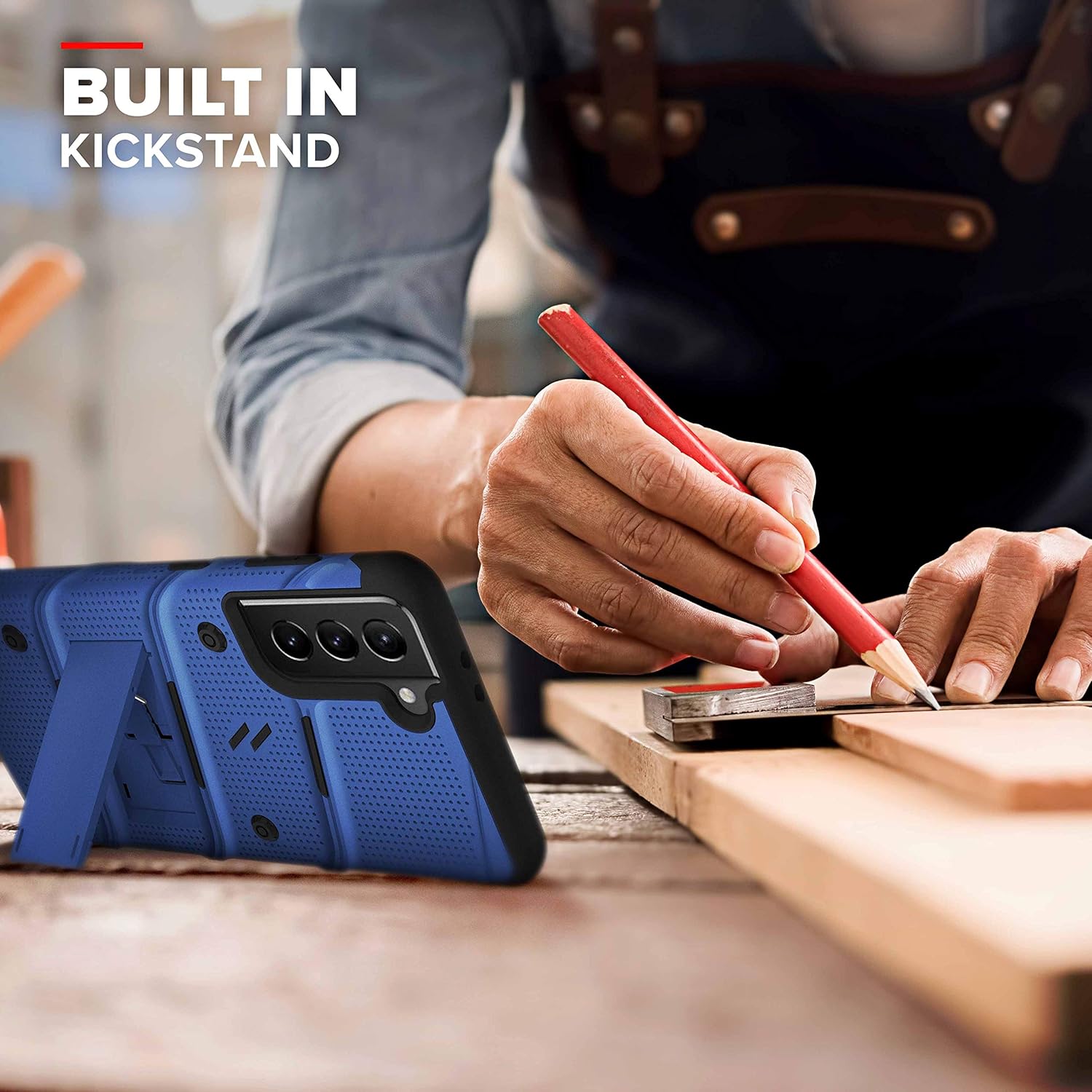 ZIZO Bolt Series for Galaxy S21 Plus Case with Screen Protector Kickstand Holster Lanyard - Blue & Black