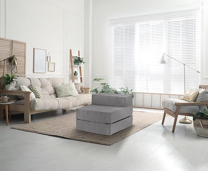 Traumnacht Sessel/Gästematratze mit Bezug aus grauem Cord-Gewebe, Bezug abnehmbar, waschbar, Liegefläche 70×200, produziert nach deutschem Qualitätsstandard