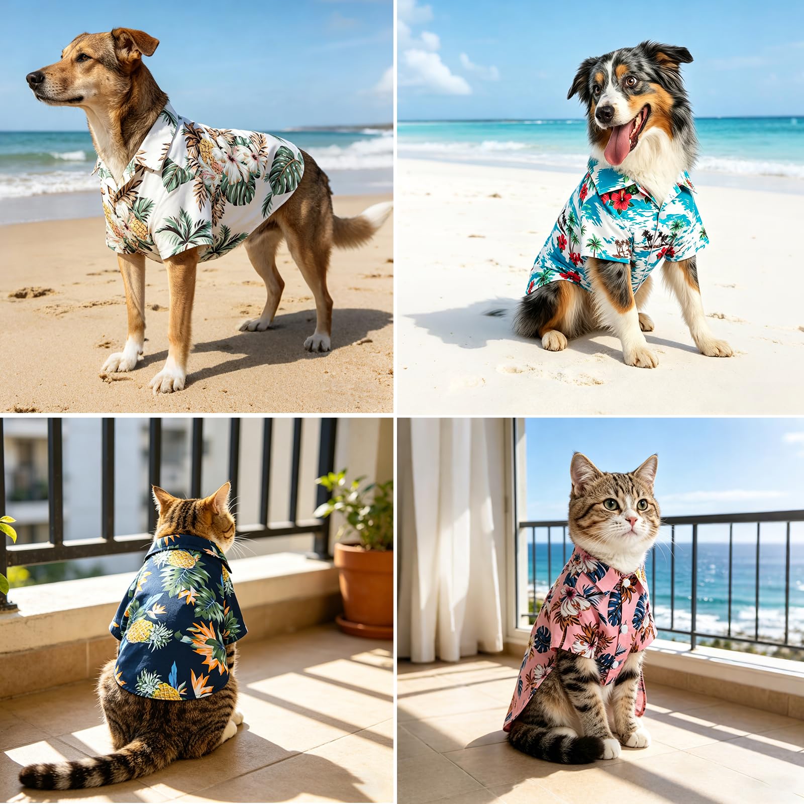 4 Pièces Chemise Hawaïenne pour Chien, T Shirt Été Chiens, Hawaii Chemises pour Chiens, T-Shirt Hawaïenne Chienss, Vêtement Chien Été Polo pour Chats Chiens Plage Mer Vacances (1, XS, 1)