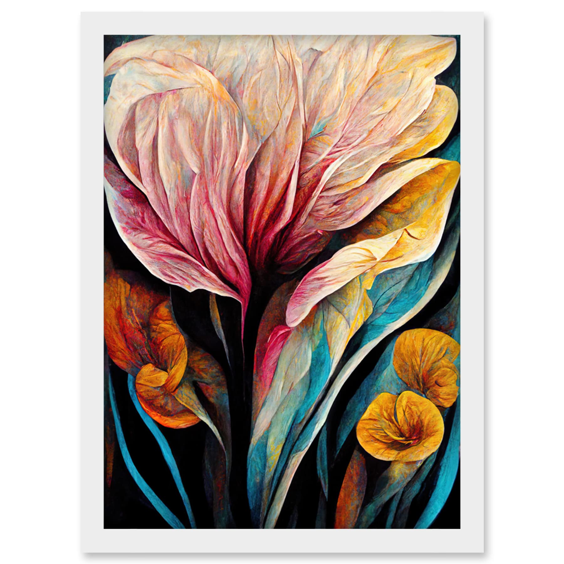 Doppelganger33 LTD Abstract Tropical Floral Bloom Acrylic Flower Artwork Framed Wall Art Print A4