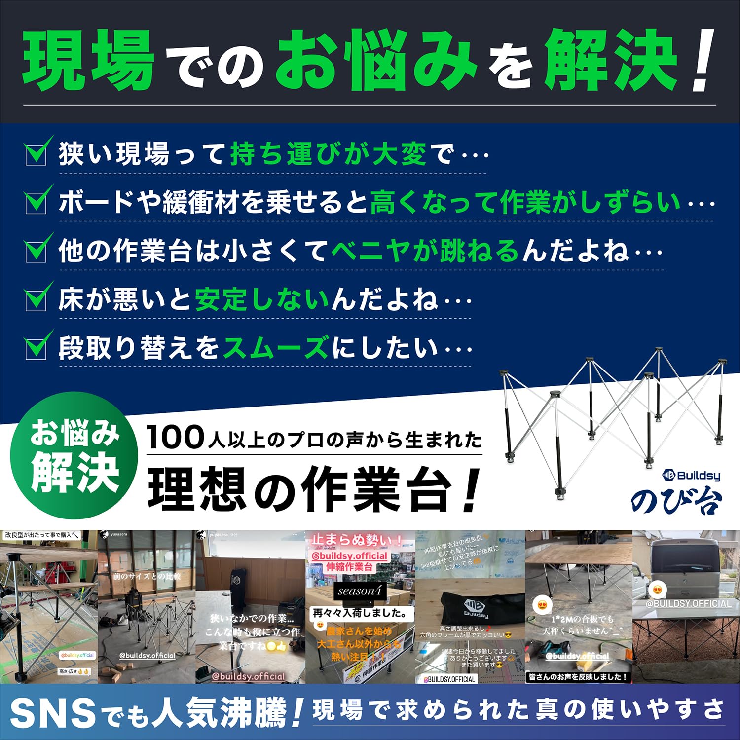 Buildsy のび台 伸縮作業台 W1250×H550×D625