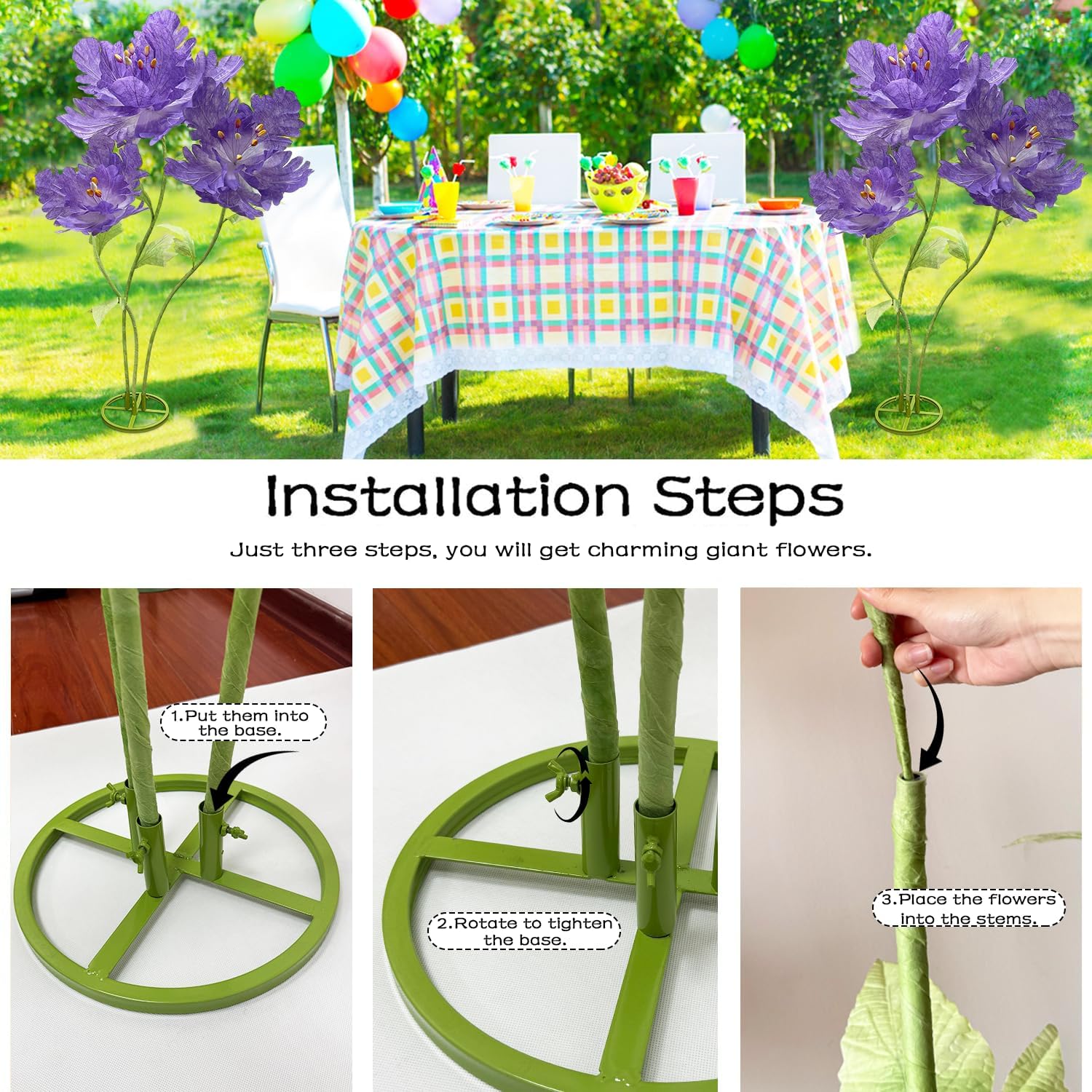 Large Artificial Plants & Flowers Giant Fake Flowers for outdoors Decorative, Long Stem Indoor Big Artificial Flower Art Home Decor for Wedding Reception Arrangement Birthday Party Shop (Purple) - Image 5