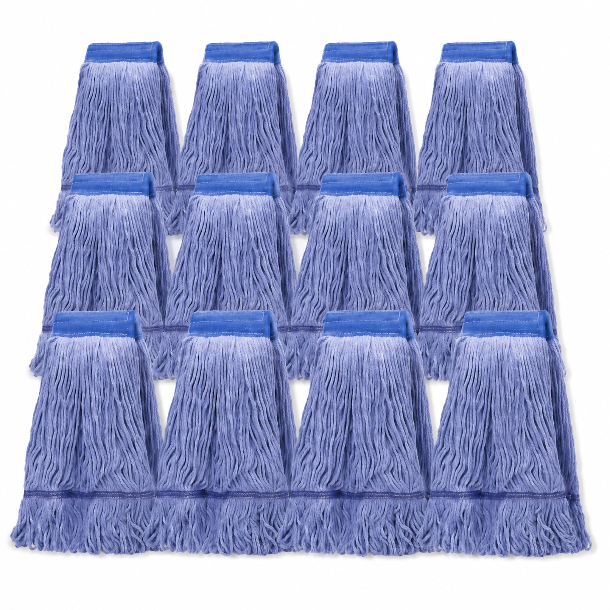 12 Pack Mop Head Replacement, Cleaning Heavy Duty Mop Head Commercial Replacement, Wet Industrial Blue Cotton Looped End String Head Refills, Heavy Mop Replace Head, for General and Floor Cleaning