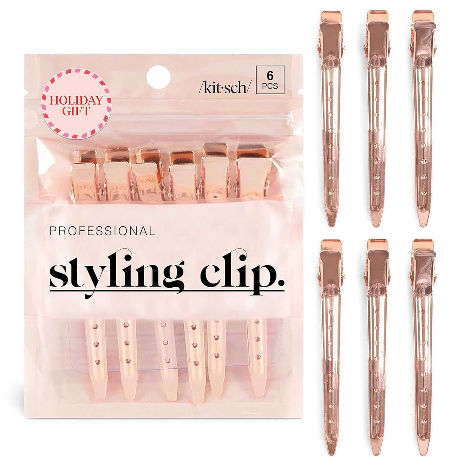 Kitsch Professional Alligator Clips for Hair Styling – 3.5″ Aluminum Hair Sectioning Clips for Salon & Makeup Application | Ideal Gifts for Women – Rose Gold, 6 Pcs