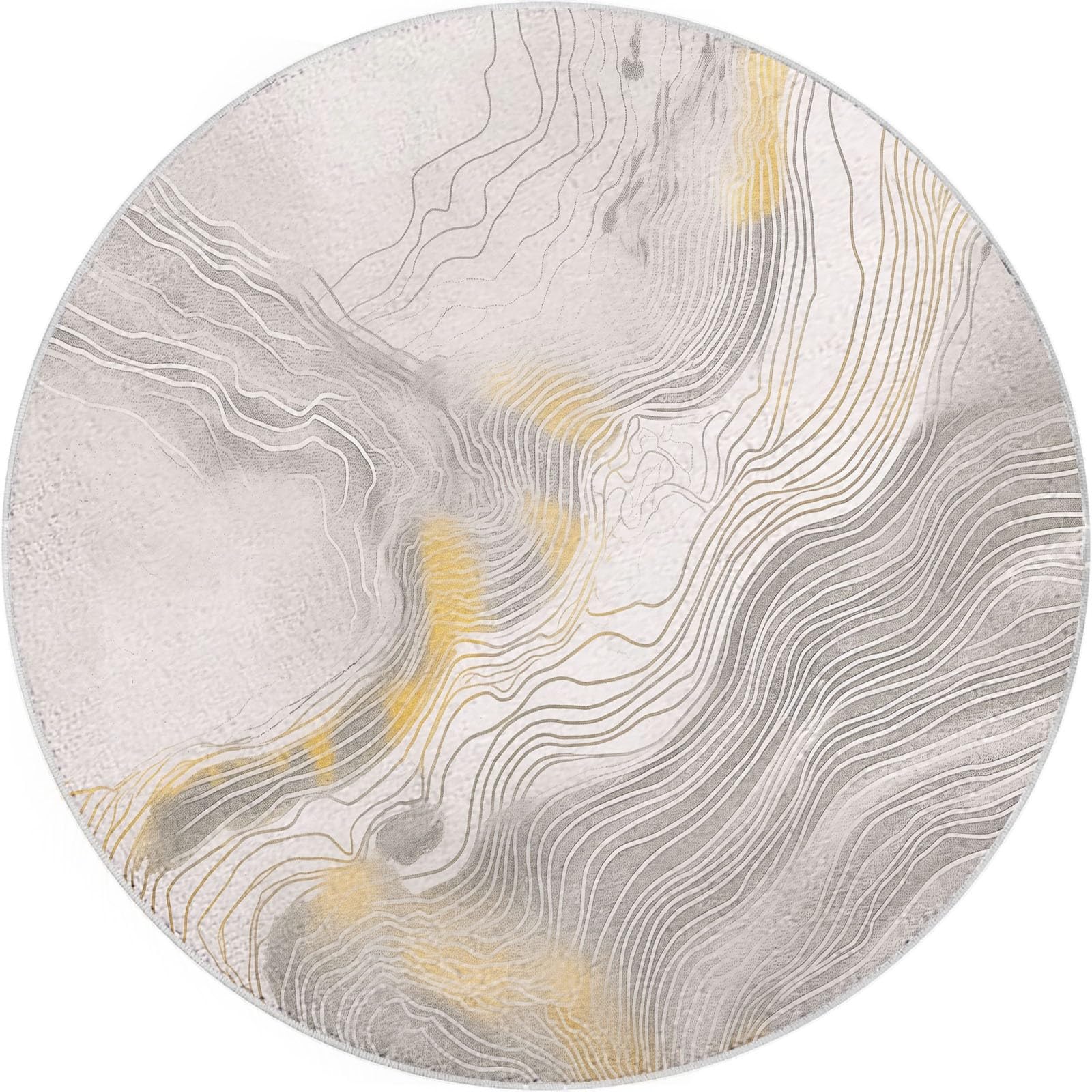 Tapis Ronds Lavables 120 cm, Marbre Texturé Doré Tapis Rond Antidérapant pour Salon, Surréalisme Rugs Rond à Poils Courts Doux pour sous Table à Manger