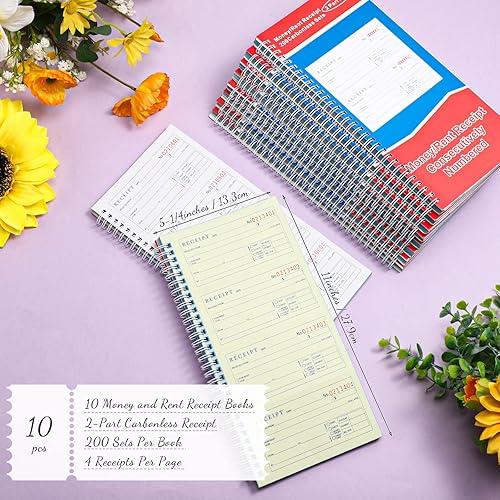 Miniatura 2 de Crtiin 10 libros de 5-14 x 11 pulgadas, libro de recibos de dinero y alquiler, libro de recibos de 2 partes sin carbono con copias autocopiadas,