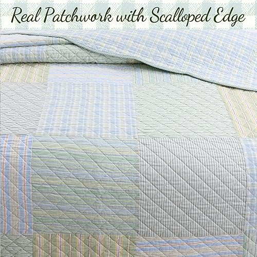 Miniatura 4 de Cozy Line Home Fashions Juego de ropa de cama reversible 100% algodón, diseño moderno a cuadros a rayas verde para todas las estaciones (Juniper