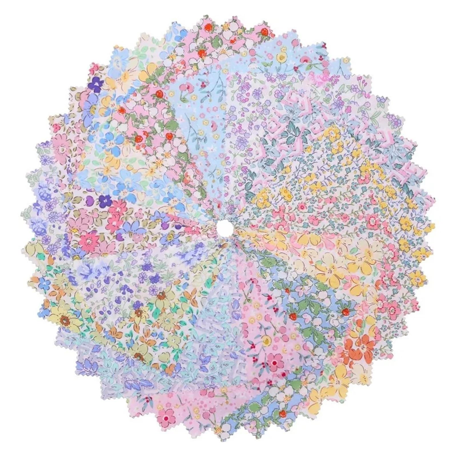 Patchwork Stoffe 42-teiliges Stoff-Charm-Paket, 12,7 cm x 12,7 cm, vorgeschnittene Blumenmuster mit Gingham- und Pastellblumen