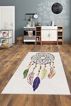 Ontheclouds Düş Kapanı Dream Catcher Desen Etnik Bohem Dijital Baskı Yıkanabilir Kaymaz Taban Salon Halısı, 40 x 40