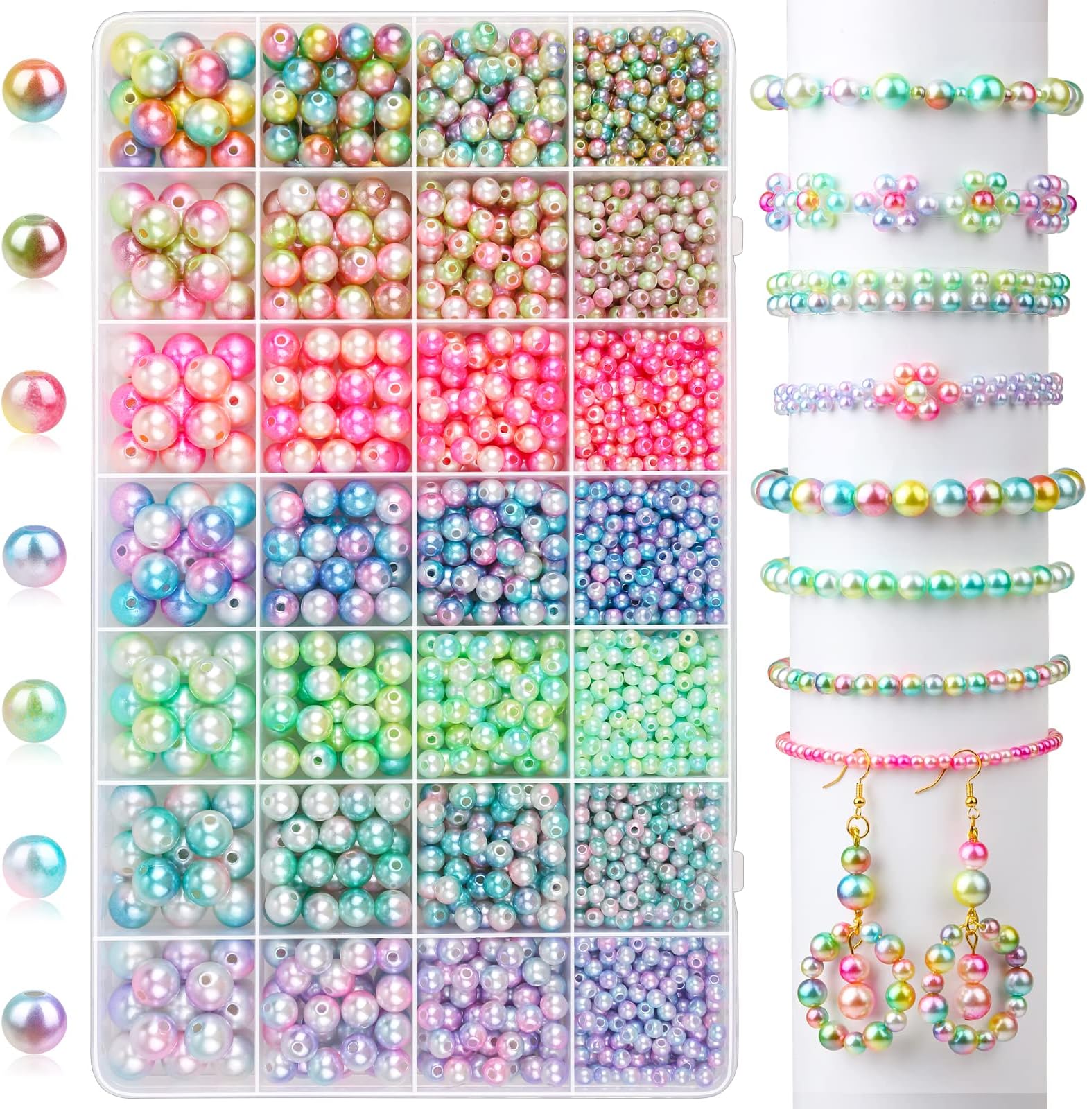 Mckanti 2300Pcs Pearl Ceads for Jewelry Making(4/6/8/10mm), 7 Color Assorted Beads Rainbow Beads for Craft, Faux Round Laege Hole Beads for Jewelry Making Earring Necklaces Bracelets