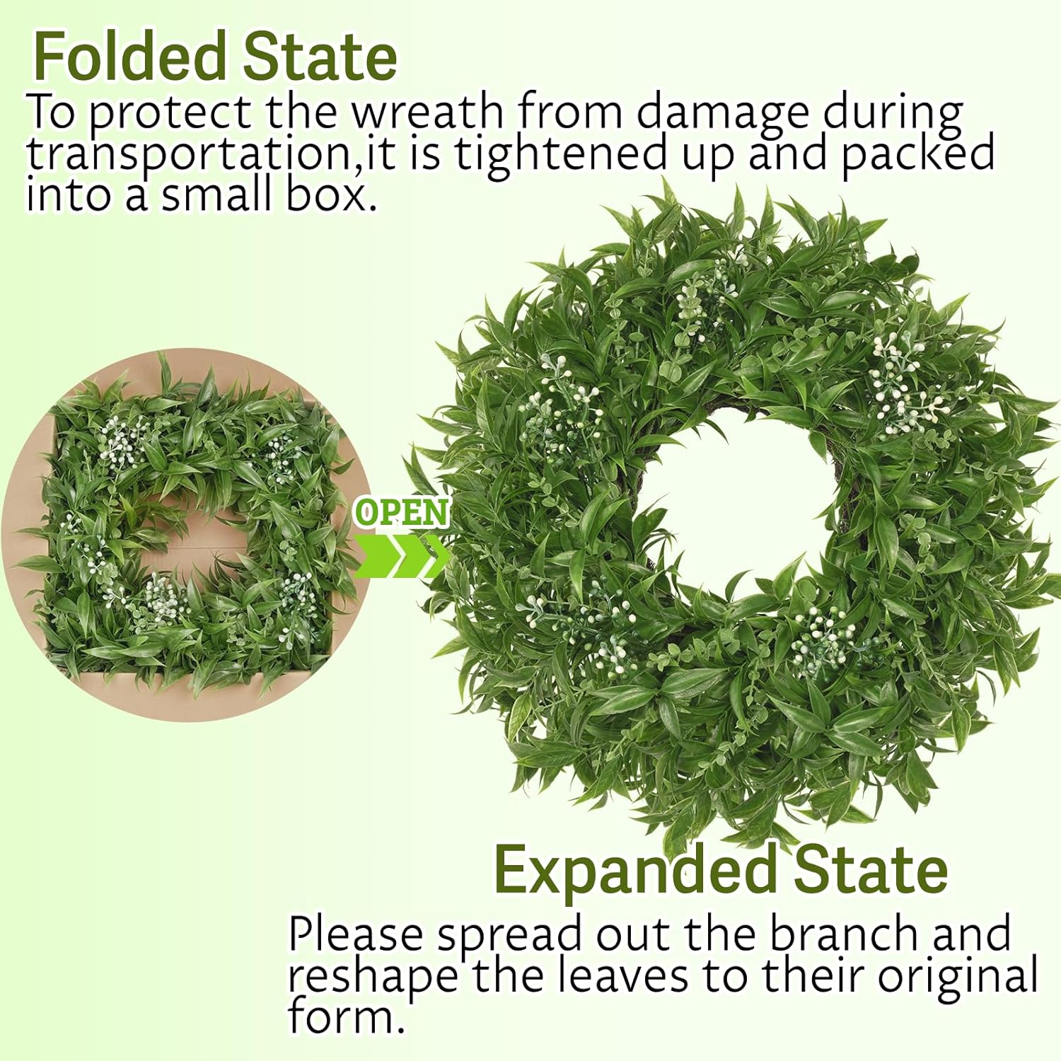 26 Inch Large Boxwoods Wreaths for Front Door Artificial Green Eucalyptus Leaves Greenery Indoor Outdoor Wreath Home Decor Porch Window Wall Farmhouse Door Decorations Spring Summer All Season - Image 6