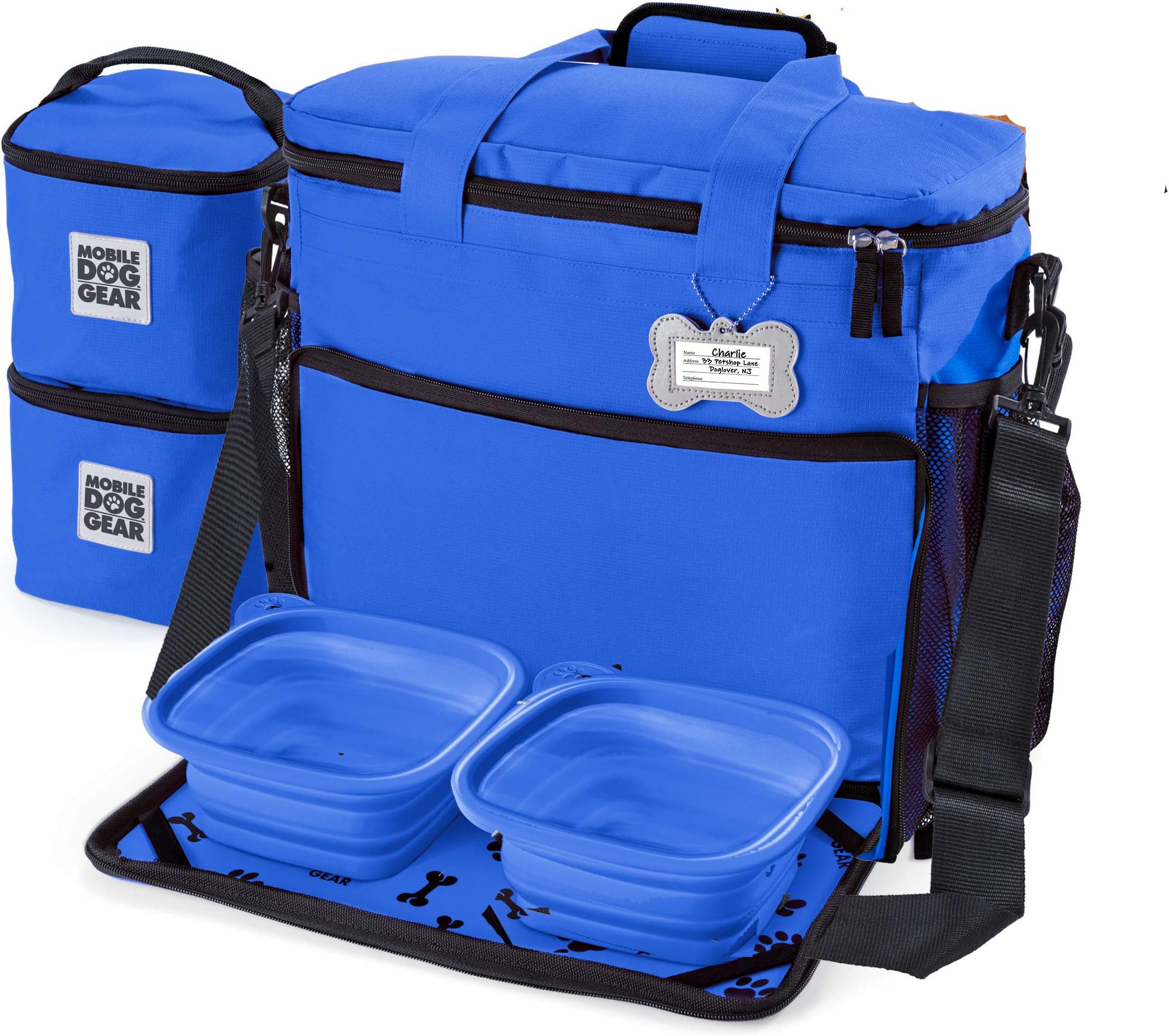 Mobile Dog GearWeek Away Airline Approved Dog Travel Bag (15"x7"x14", Blue) - Includes 2 Pet Food Storage Containers + 2 Collapsible Dog Water Bowls