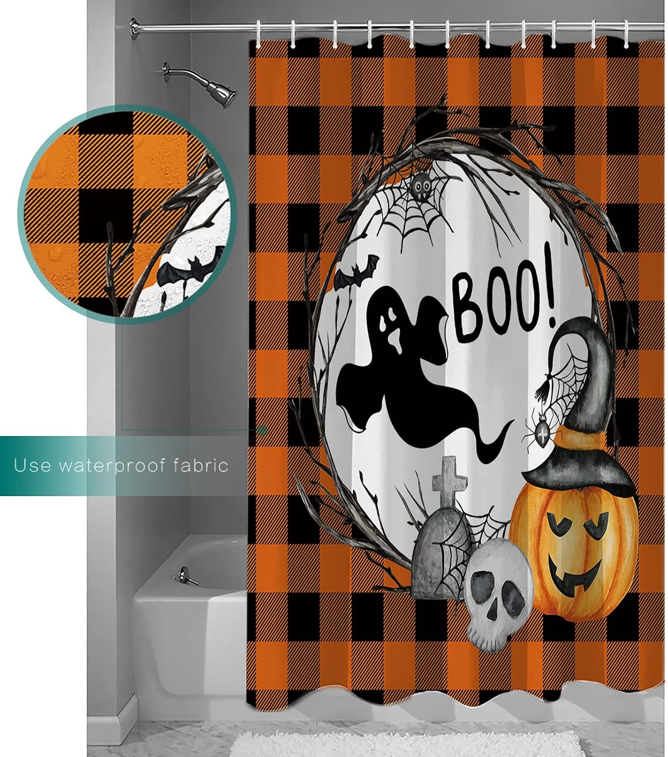Shower Curtain 78 inches Long Halloween Horror Pumpkin Ghost Orange Lattice Shower Curtains for Bathroom Polyester Fabric Shower Curtain with 12 Hooks,Waterproof Bath Curtain for Shower Decor 72x78in