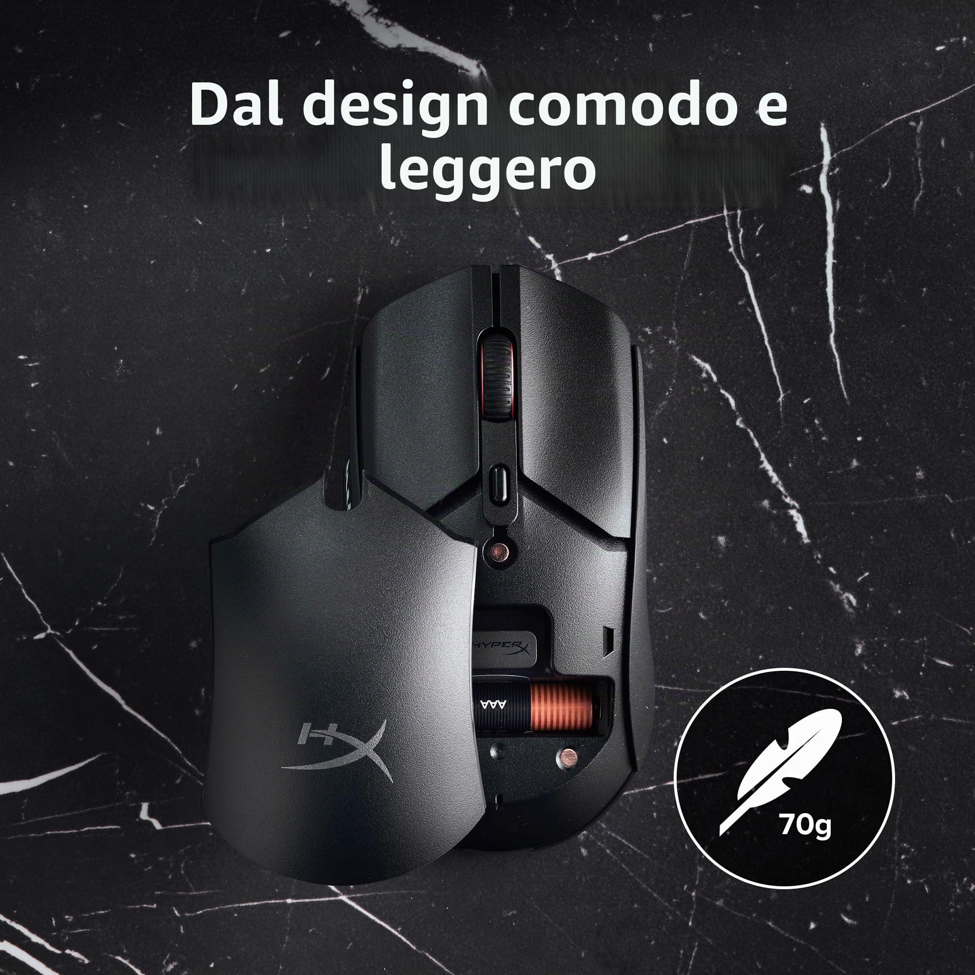 HyperX Pulsefire Haste 2 Core, Mouse Gaming Senza Filo, Connettività 2,4 GHz, Illuminazione RGB, 6 Tasti Programmabili, 12000 DPI, Resistenza fino a 20 Milioni di Clic, Batteria fino a 100 Ore, Bianco