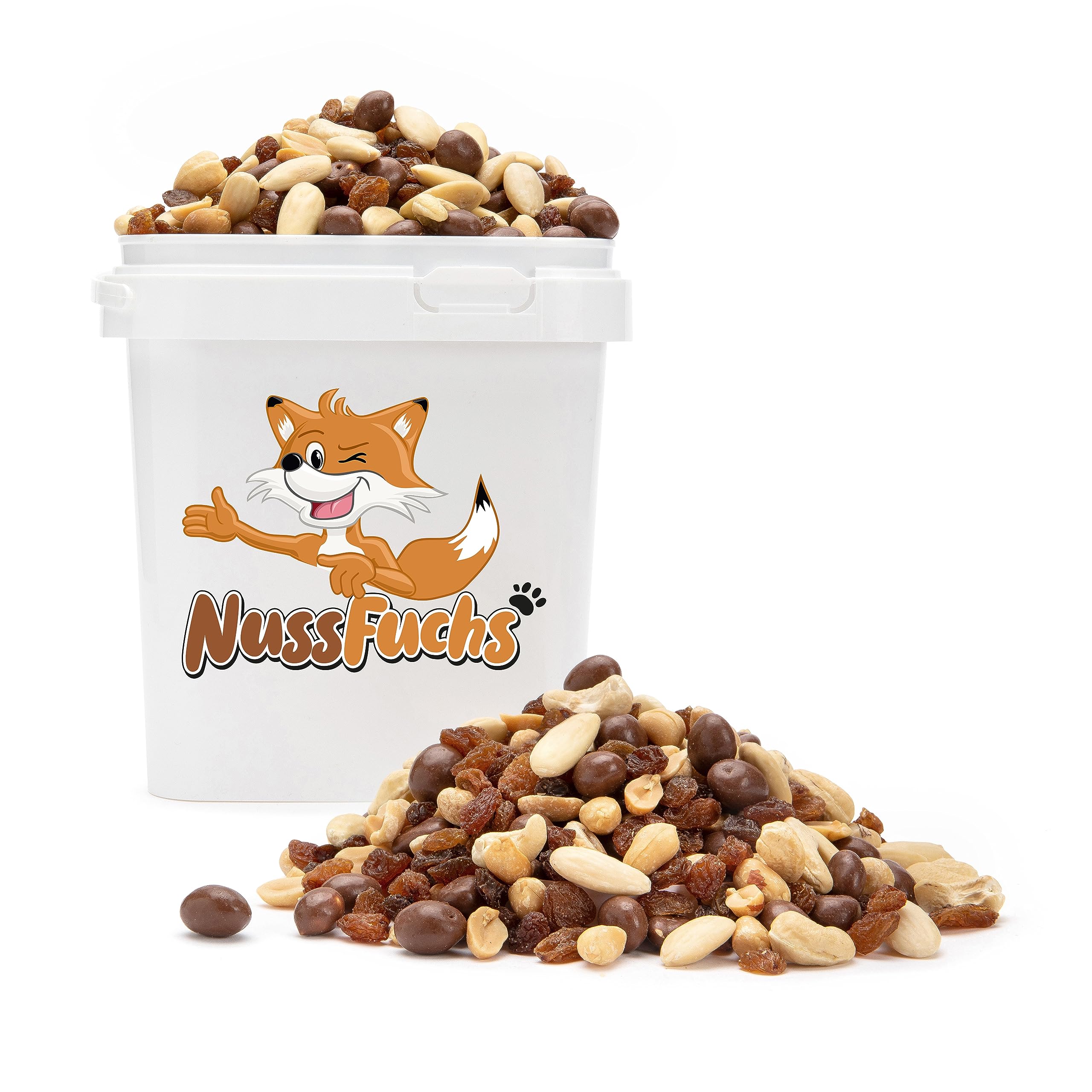 Nussmischung Schoko 3,5kg - Nuss Mix - 5 Sorten - mit Schoko-Erdnüssen - Rosinen - Cashew Natur - Erdnüsse geröstet-Mandeln blanchiert-knackige Nusskernmischung-Studentenfutter- (3,5kg Eimer)