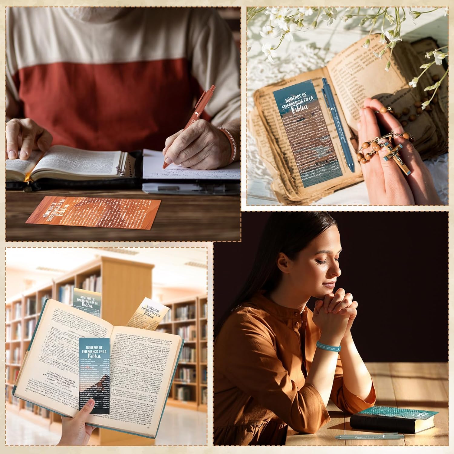 100 Pcs Christian Gifts Bulk Valentines Bible Verses Bookmarks Silicone Scripture Bracelets and Religious Pens Church Welcome Gifts for Women Men Pastor(Elegant,Spanish) - Image 7