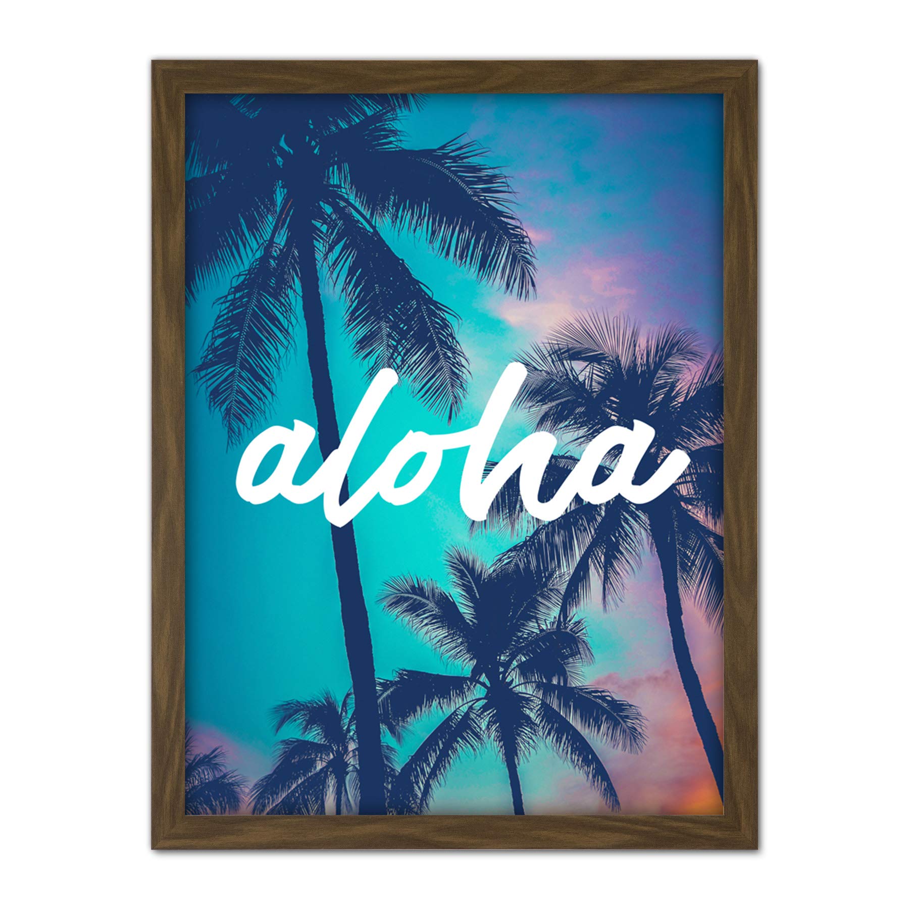 Wee Blue Coo Aloha Hawaiian Sunset Artwork Framed Wall Art Print 18X24 Inch