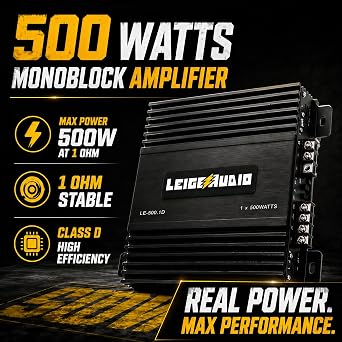 500 Watts MonoBlock Amplifier, Class D, 1 Ohm Stable Subwoofer Amplifiers for Car Audio Speakers