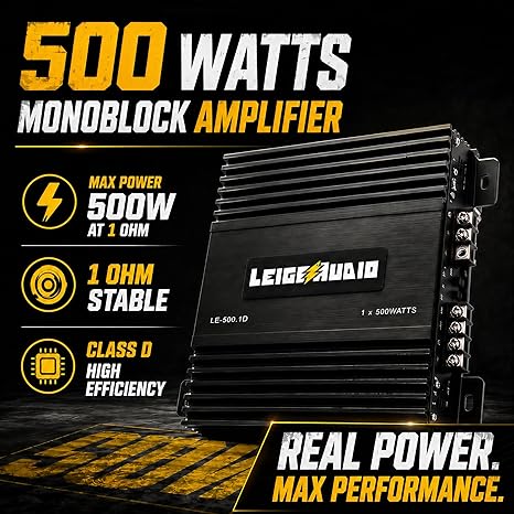 500 Watts MonoBlock Amplifier, Class D, 1 Ohm Stable Subwoofer Amplifiers for Car Audio Speakers