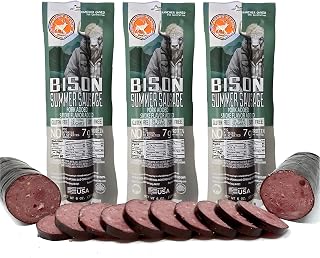 PEARSON RANCH Wild Game Summer Sausage Pack of 3 Buffalo Bison Summer Sausage, Bison Meat, Buffalo Meat, Low-Carb, Gluten-Free, Charcuterie 6 Oz