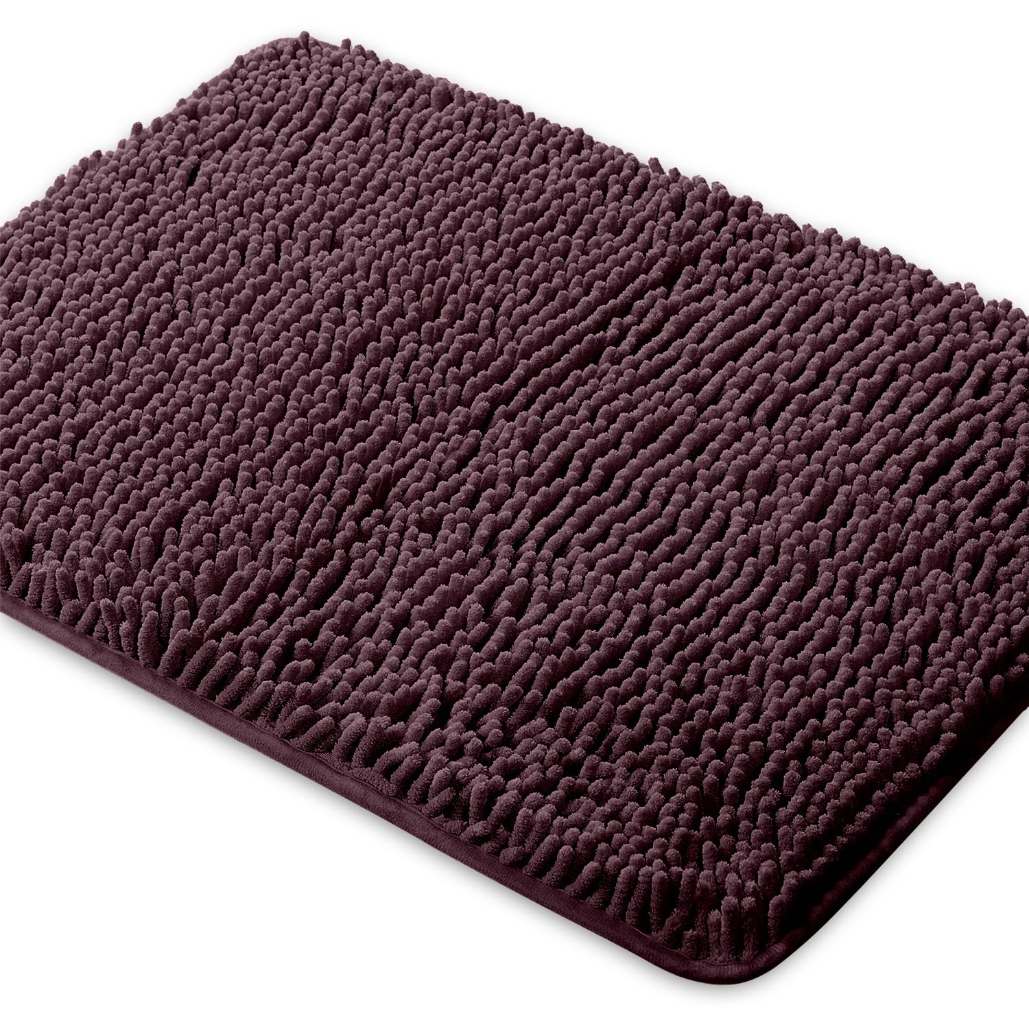 Yeaban Chenille Burgundy Bathroom Rug 17"x24", Non-Slip Rubber Backing