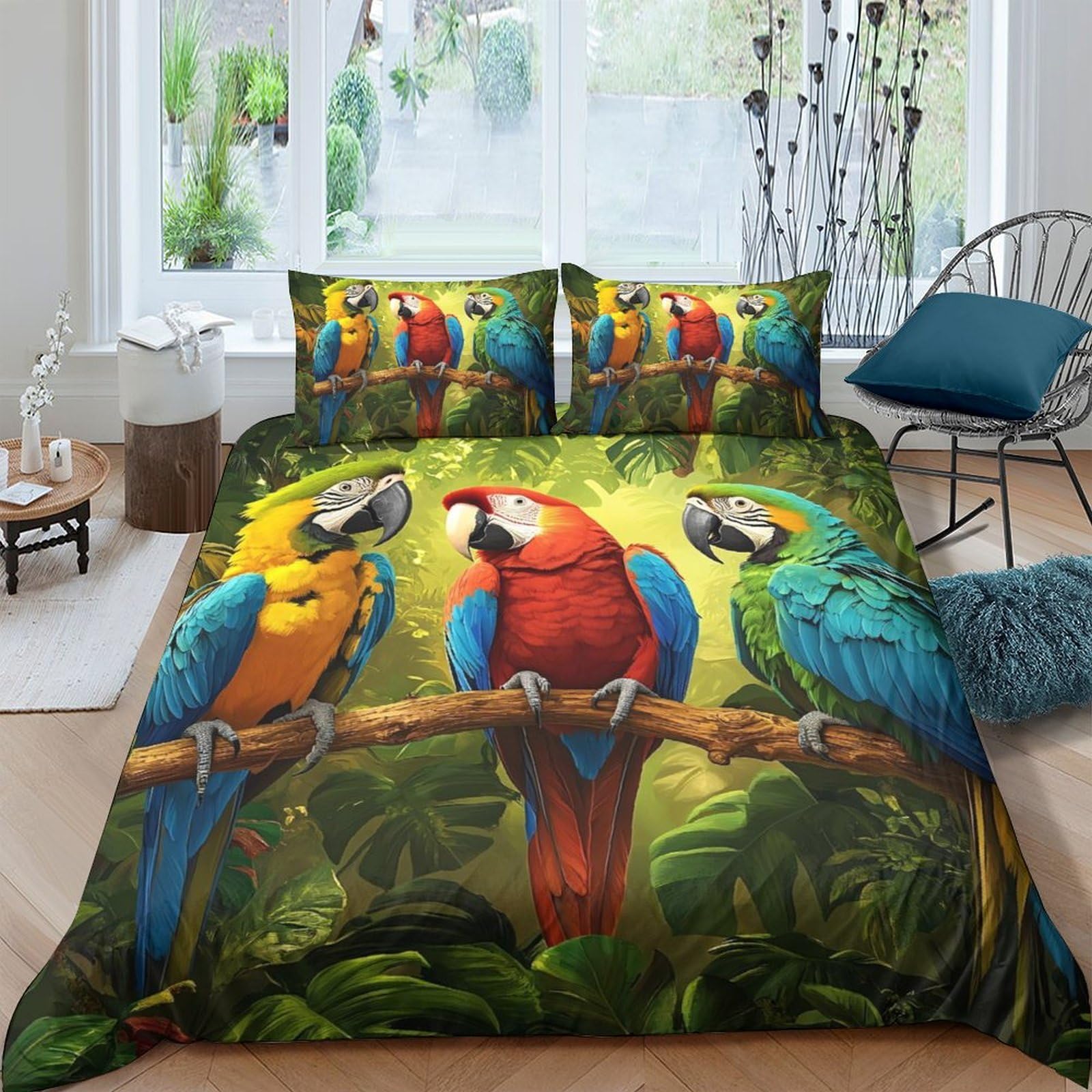 Ctjqhvkz Style-5 3D Printed Colourful Parrot Fitted Sheet Microfiber Soft Tropical Rainforest Bed Cover For Bedroom Guest Room Decor Single（135X200cm）