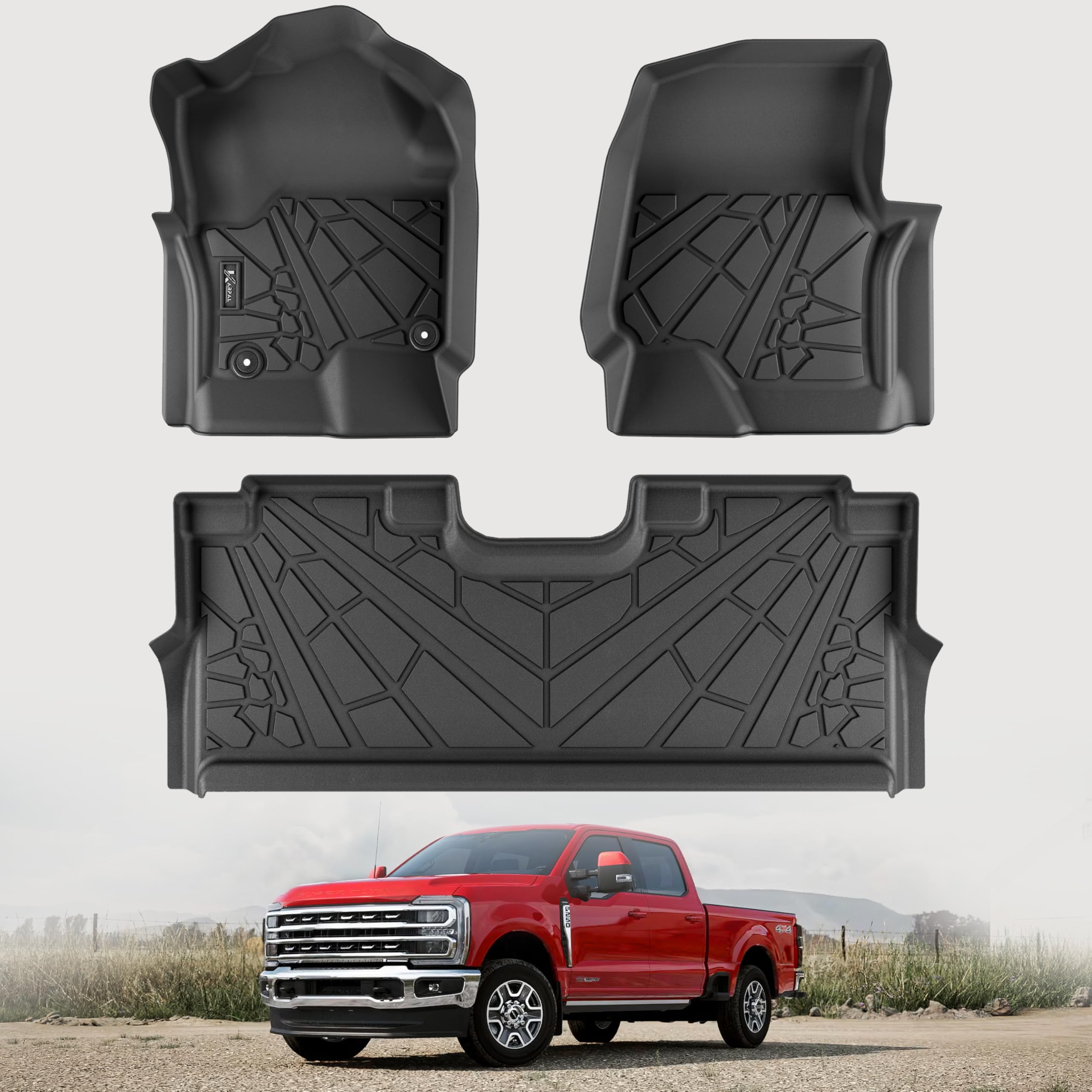 KARPAL Floor Mats Fit for 2017-2025 Ford F250/ F350 SuperCrew Cab with Factory Carpet & with Fold Flat Storage, Custom Fit TPE All Weather F-250/ F-350 Accessories 1st&2nd Floor Liners