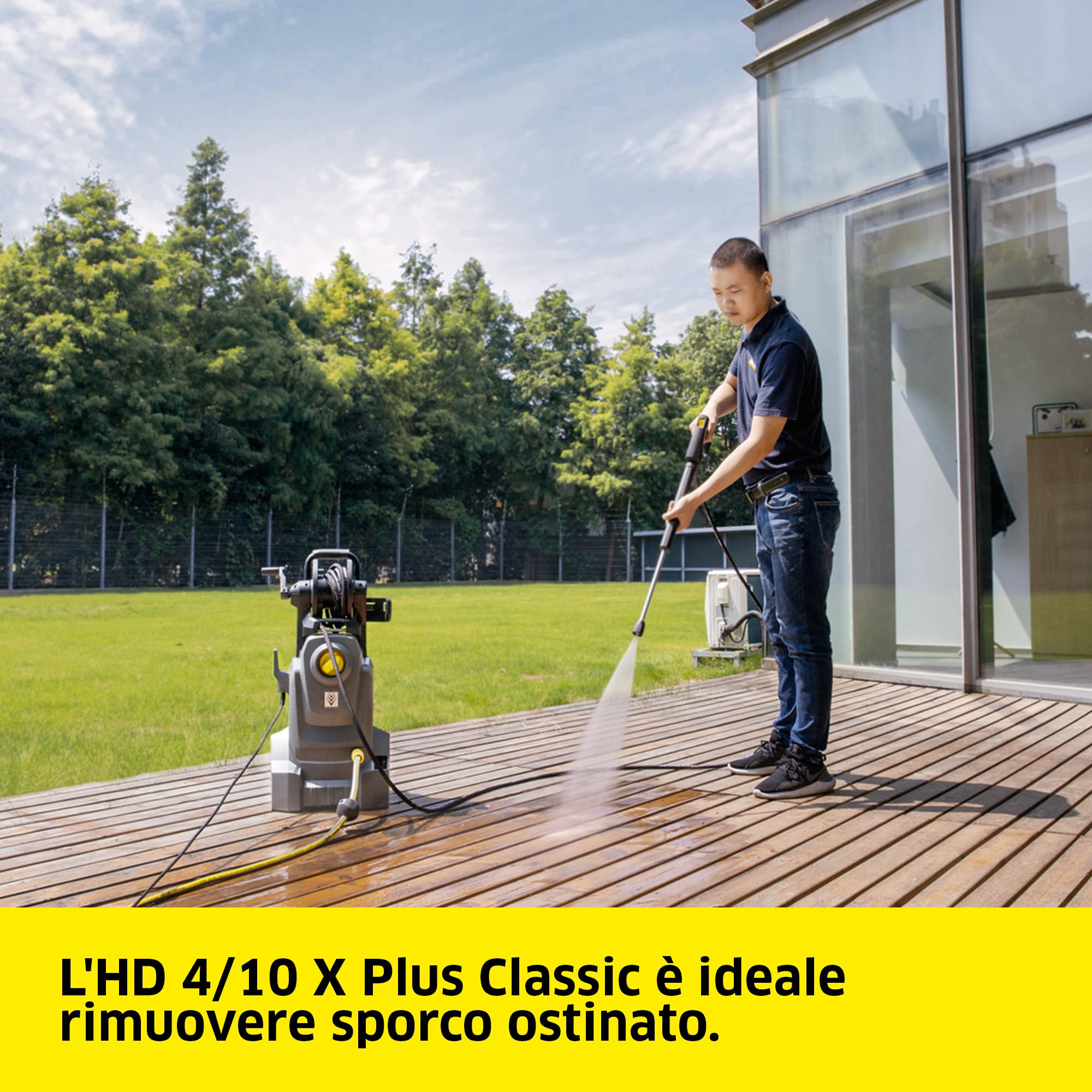 KÄRCHER idropulitrice professionale ad acqua fredda HD 4/10 X Plus Classic con avvogitubo integrato, pressione di lavoro 100 bar, portata 400 l/h, tubo 8 m, pistola ad alta pressione, ugello rotante