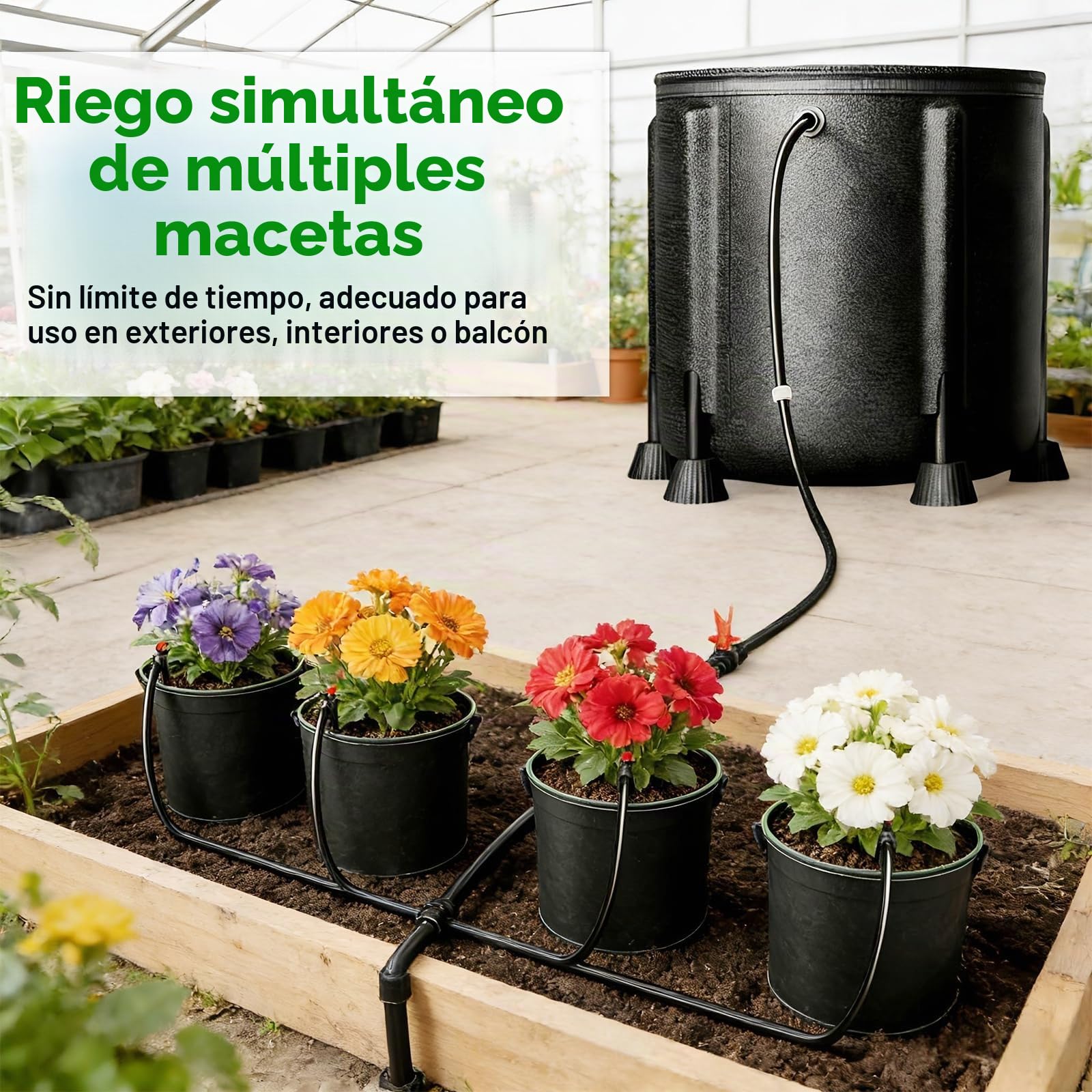 Sistema de riego automático, kit de riego por goteo con bomba de agua | 15 vatios y cubo de 50 litros, 4 bolsas de cultivo de tela no tejida, sistema de riego para vacaciones para jardín, plantas