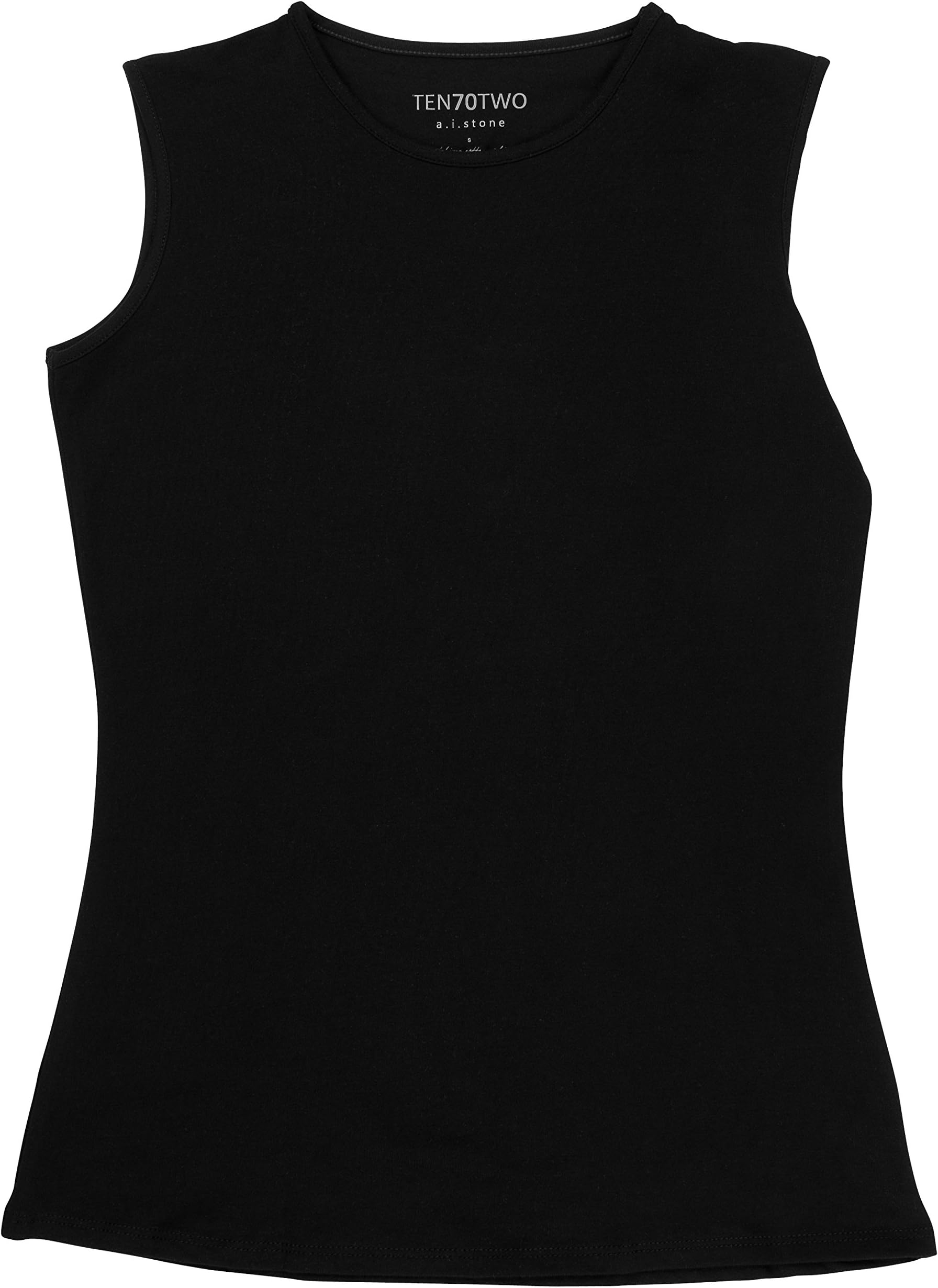 TEN70TWO Womens Fitted Pima Cotton Crewneck Tank Top Sleeveless T-Shirt