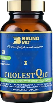 CholestQ10 Supplement, Supports HDL Cholesterol & Triglyceride Levels already within the normal range, with Curcumin, Clinically Proven Ingredients, Natural Cynara Cardunculus, 60 Capsules
