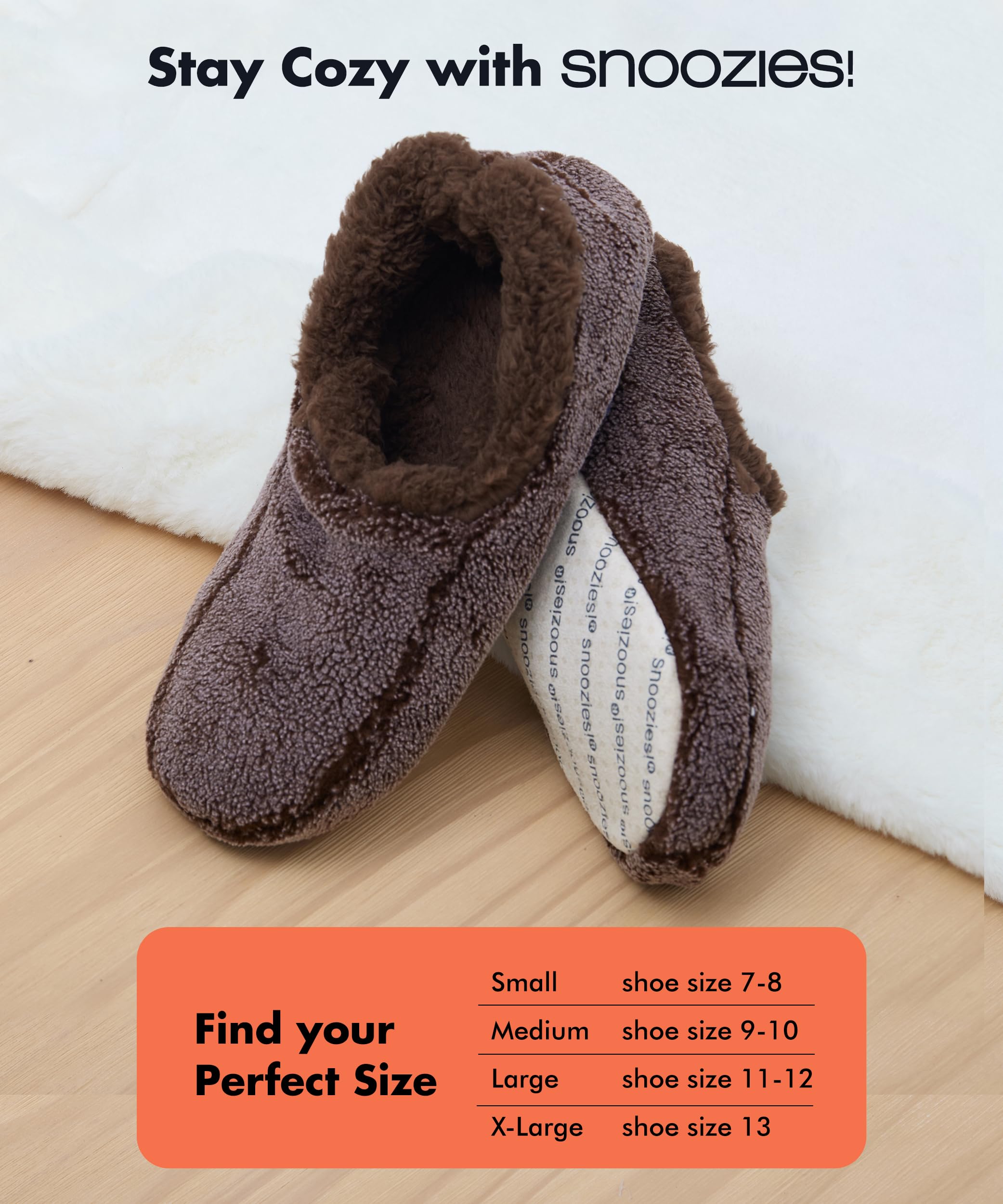Snoozies Herren Hausschuhe, zweifarbig, mit Fleece gefüttert, bequeme Hausschuhe für Herren, flauschige Socken, weiche Sohle, Schokoladenbraun, Größe M