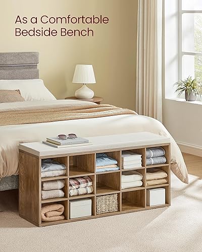 Miniatura 54 de VASAGLE - ULHS15BX Banco para guardar zapatos, con cojín y 15 compartimentos, mueble para almacenar calzado que soporta hasta 440 libras, para el