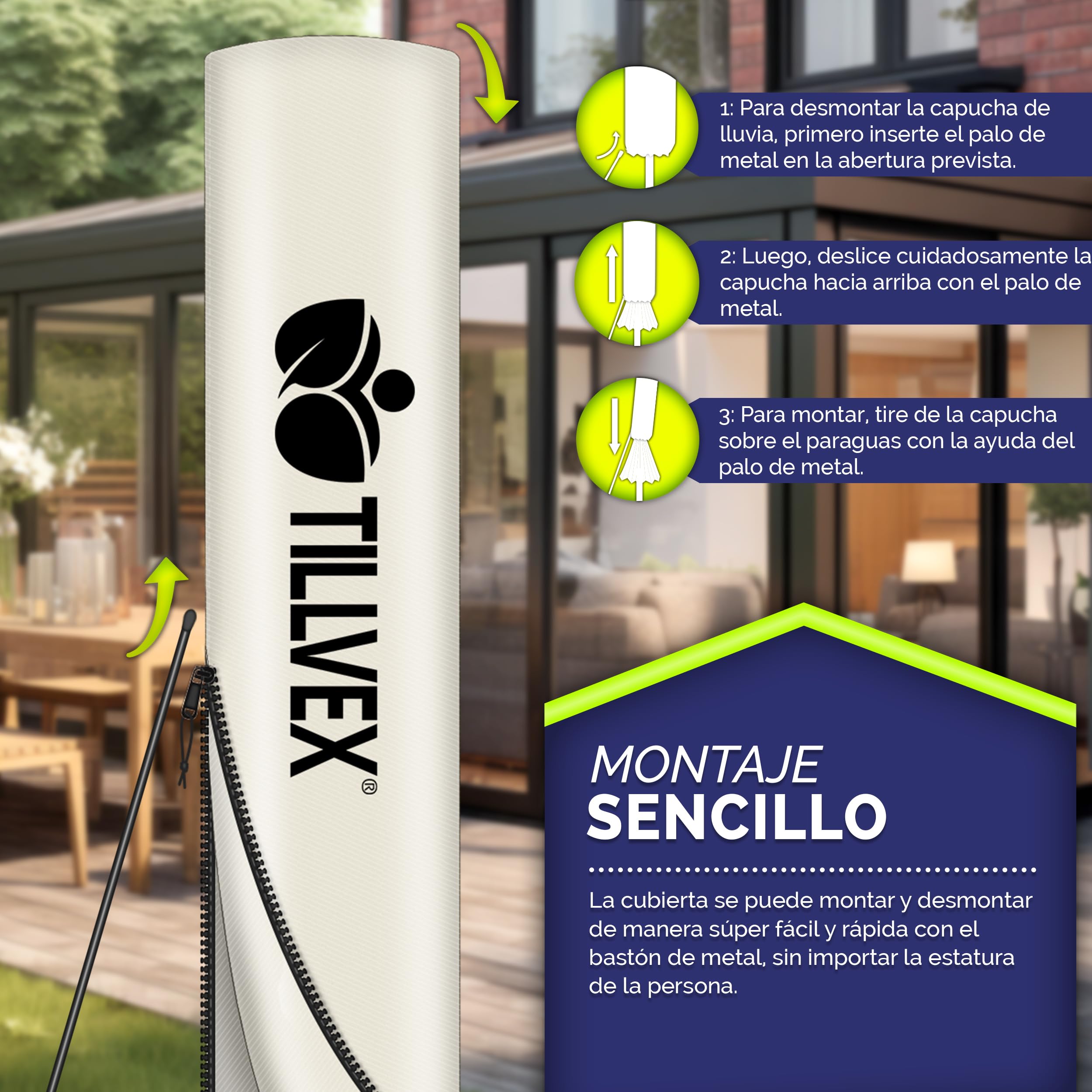 tillvex Sombrilla de 300/350 cm de diámetro con manivela, sombrilla con soporte, sombrilla de jardín, protección UV, aluminio, paraguas de mercado impermeable