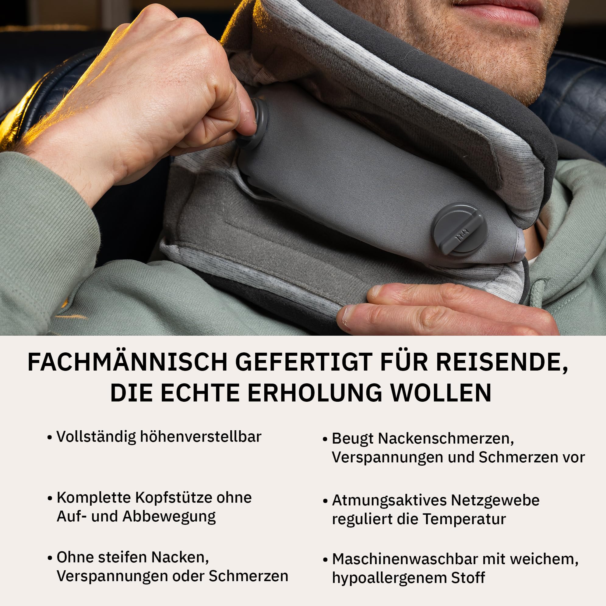 trtl Travel Pillow Plus Grau | Höhenverstellbares Nackenkissen für Flugzeug & Auto | Platzsparendes Reisekissen | Für alle Körpergrößen geeignet