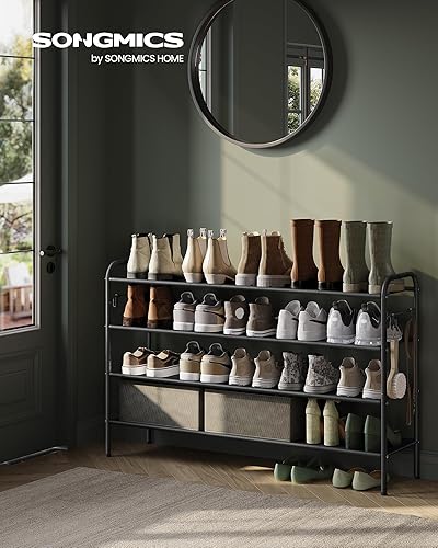 Miniatura 2 de SONGMICS Zapatero de 4 niveles, organizador de zapatos de tela con 4 ganchos, capacidad para hasta 24 pares de zapatos, zapatero de altura ajustable