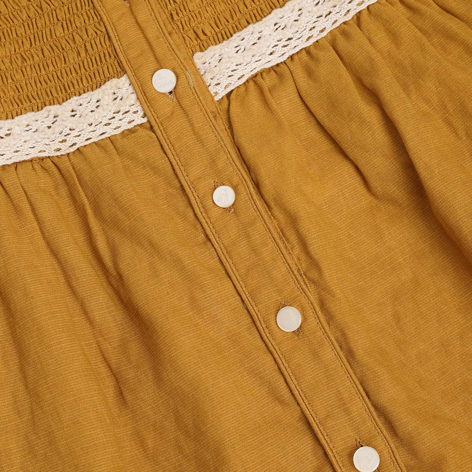 Cherry Crumble Mustard Solid 100% Cotton Short Sleeves Square Neck Night Wear Regular Fit Lace Summer Nightsuit for Girls 2