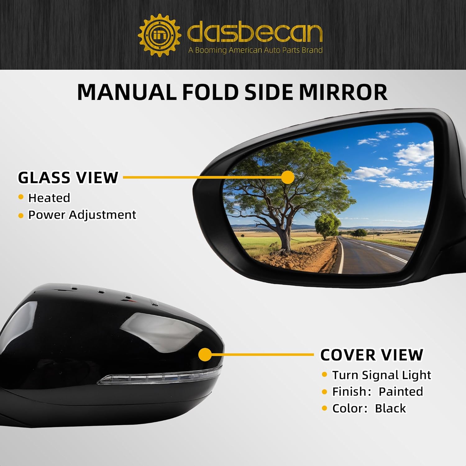 Dasbecan Driver Left Side Door Mirror Compatible with Kia Optima 2014 2015 with Power Glass | Heated | Turn Signal | Manual Folding | Painted Outside Door Mirror KI1320175 876104C501 6Pins Black