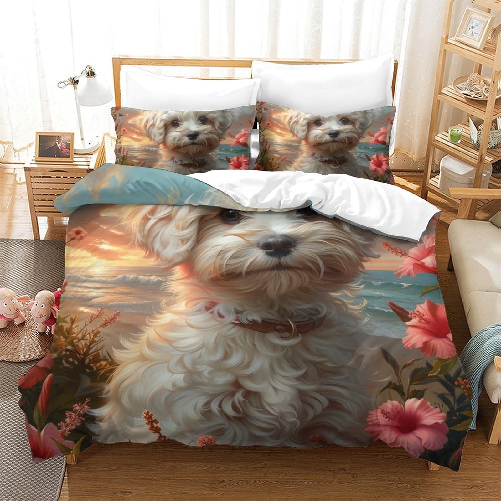 Parure de lit chien 3D 200x200 housse de couette microfibre zip