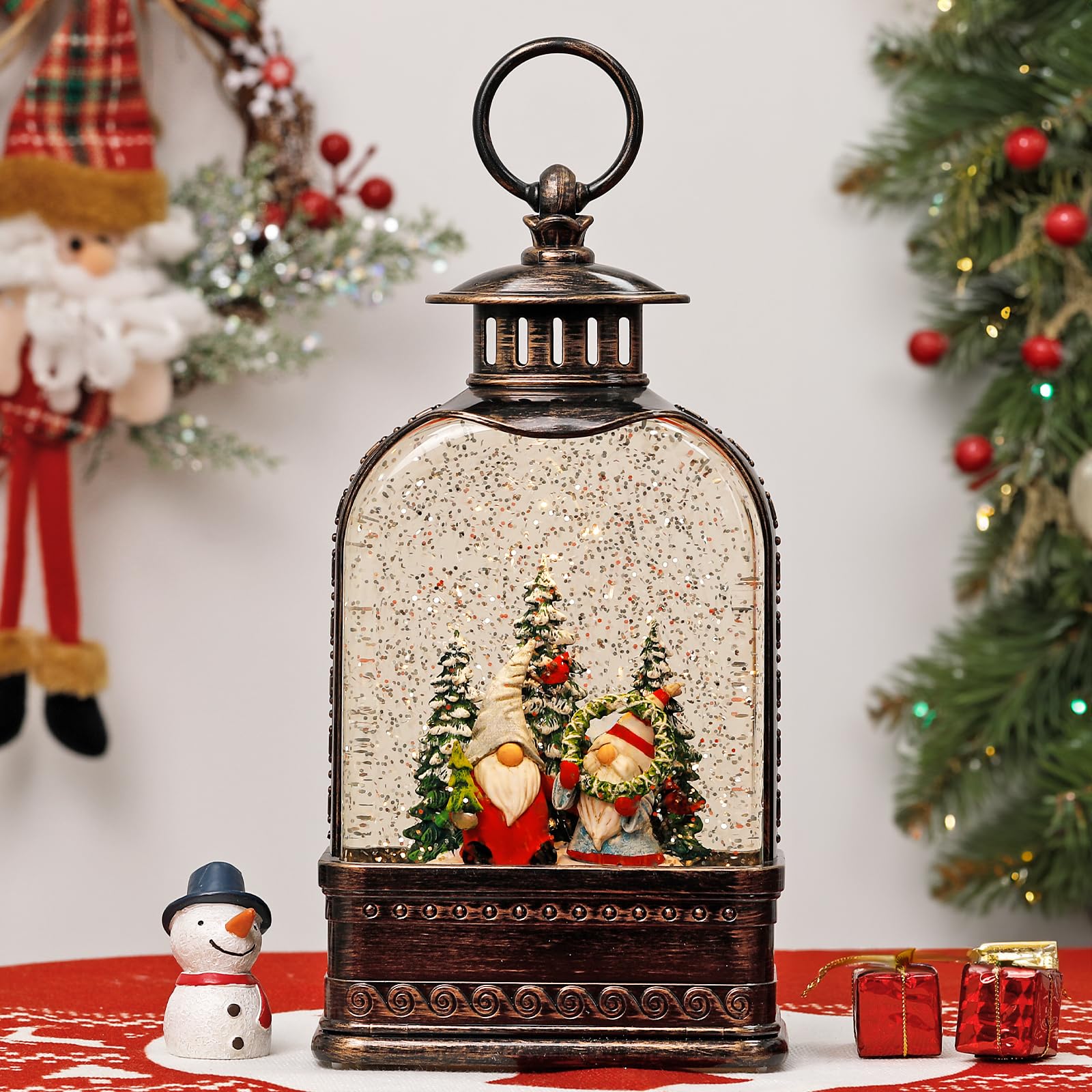 Eyrosa Boule à neige de Noël, boule à neige à paillettes éclairée avec musique, décorations de Noël musicales USB et lanterne à piles, décoration de Noël cadeau