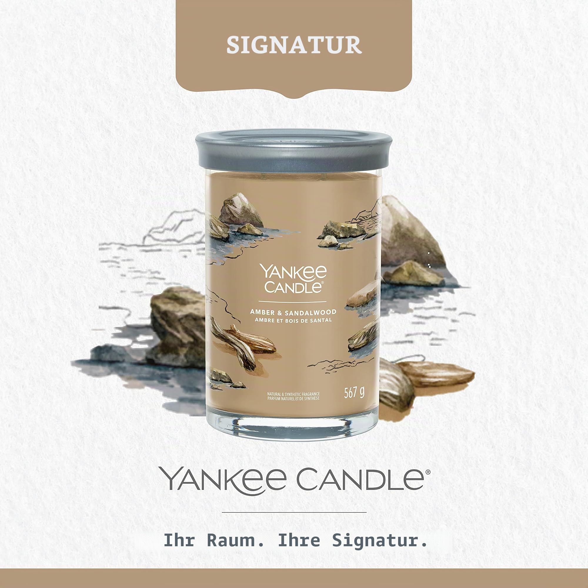 Yankee Candle Signature Duftkerze | große Tumbler-Kerze mit langer Brenndauer „Amber & Sandalwood“ | Soja-Wachs-Mix | Perfekte Geschenke für Frauen