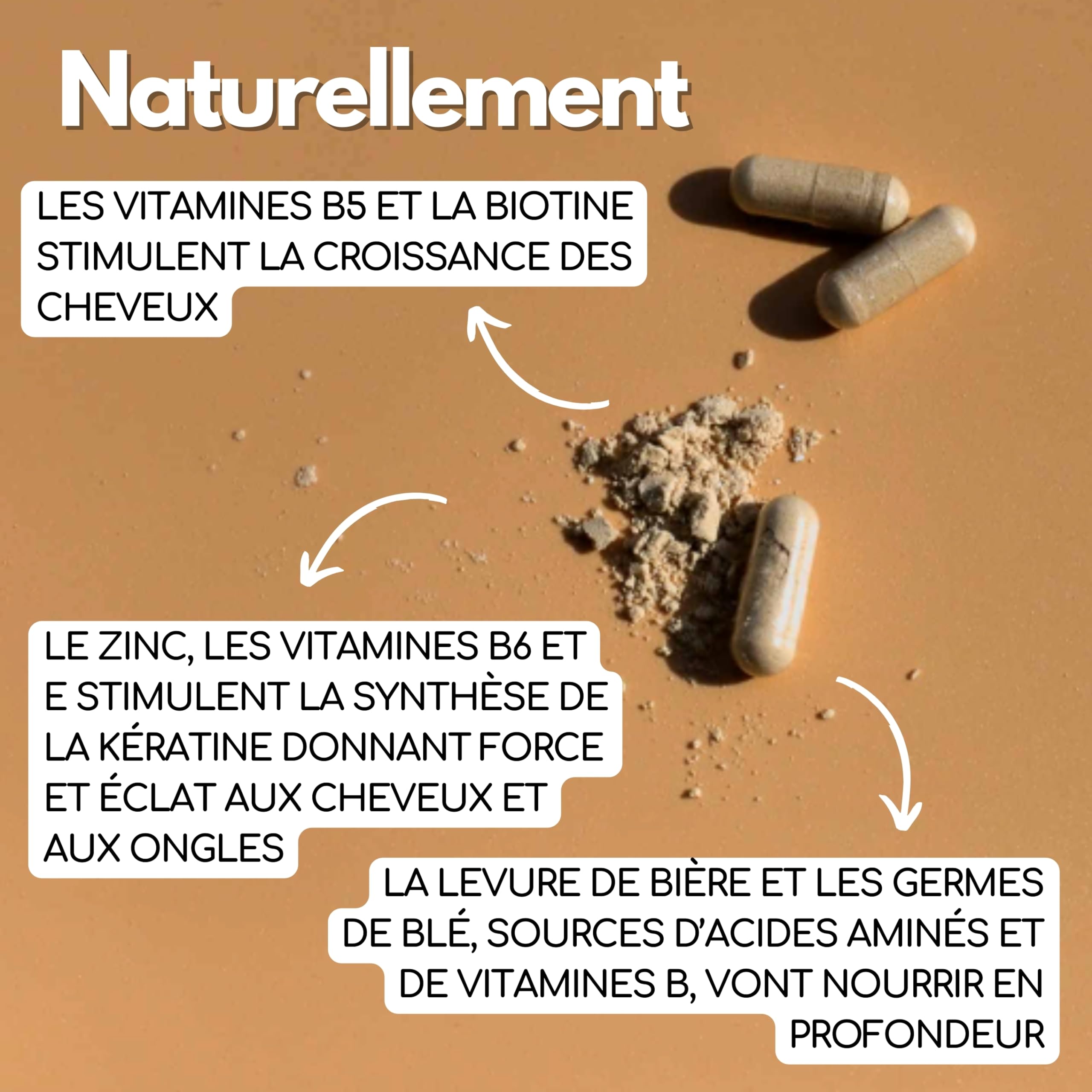 Lot de 3 ONGLES CHEVEUX | Beauté, Pousse, Croissance et Fortification | Complément Naturel | Biotine + Zinc + Germe de Blé + Levure de Bière + Vitamines E, B5 et B6 | 60 Gélules | Francais